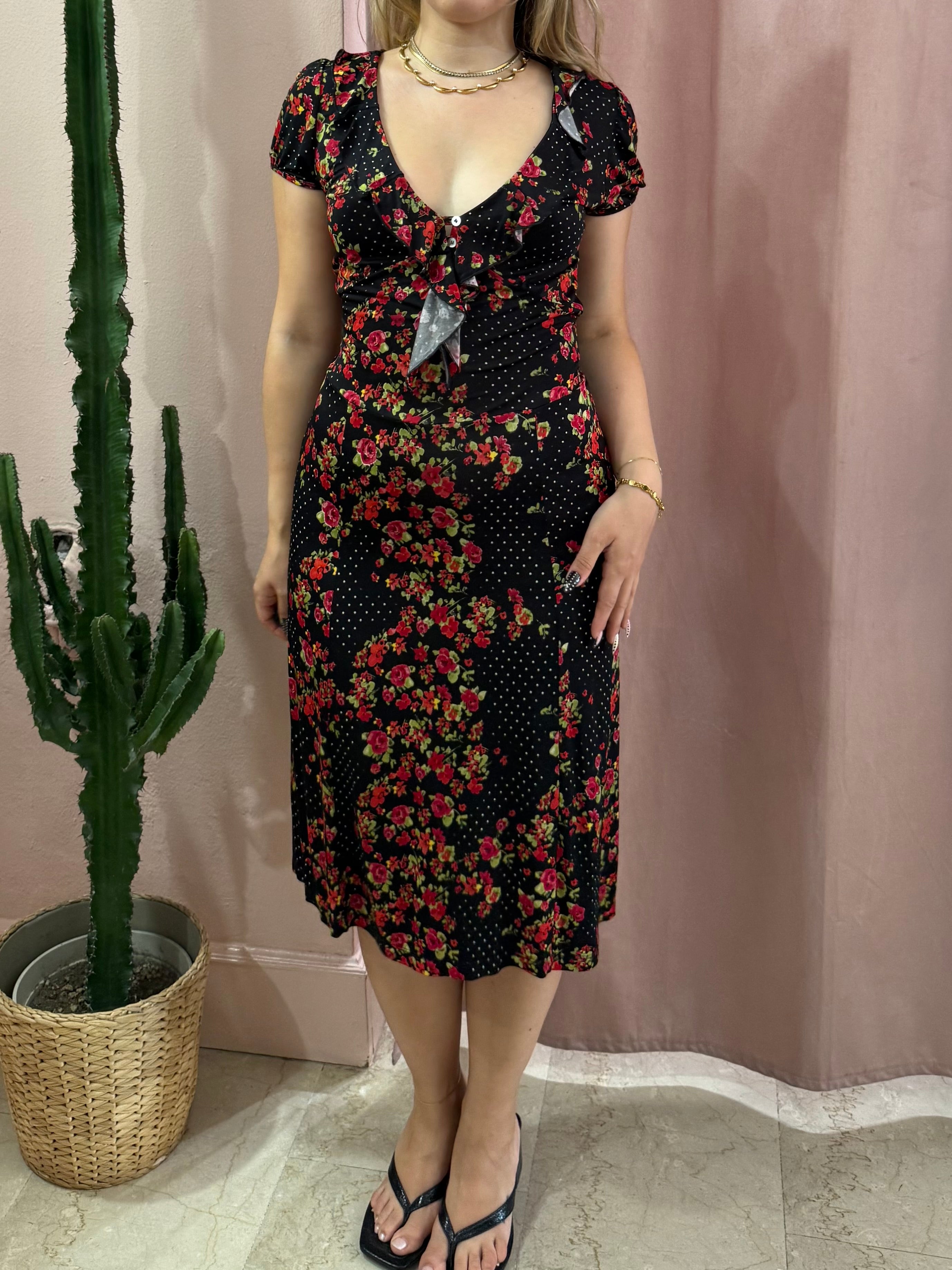 Vestito 00s nero fantasia rose