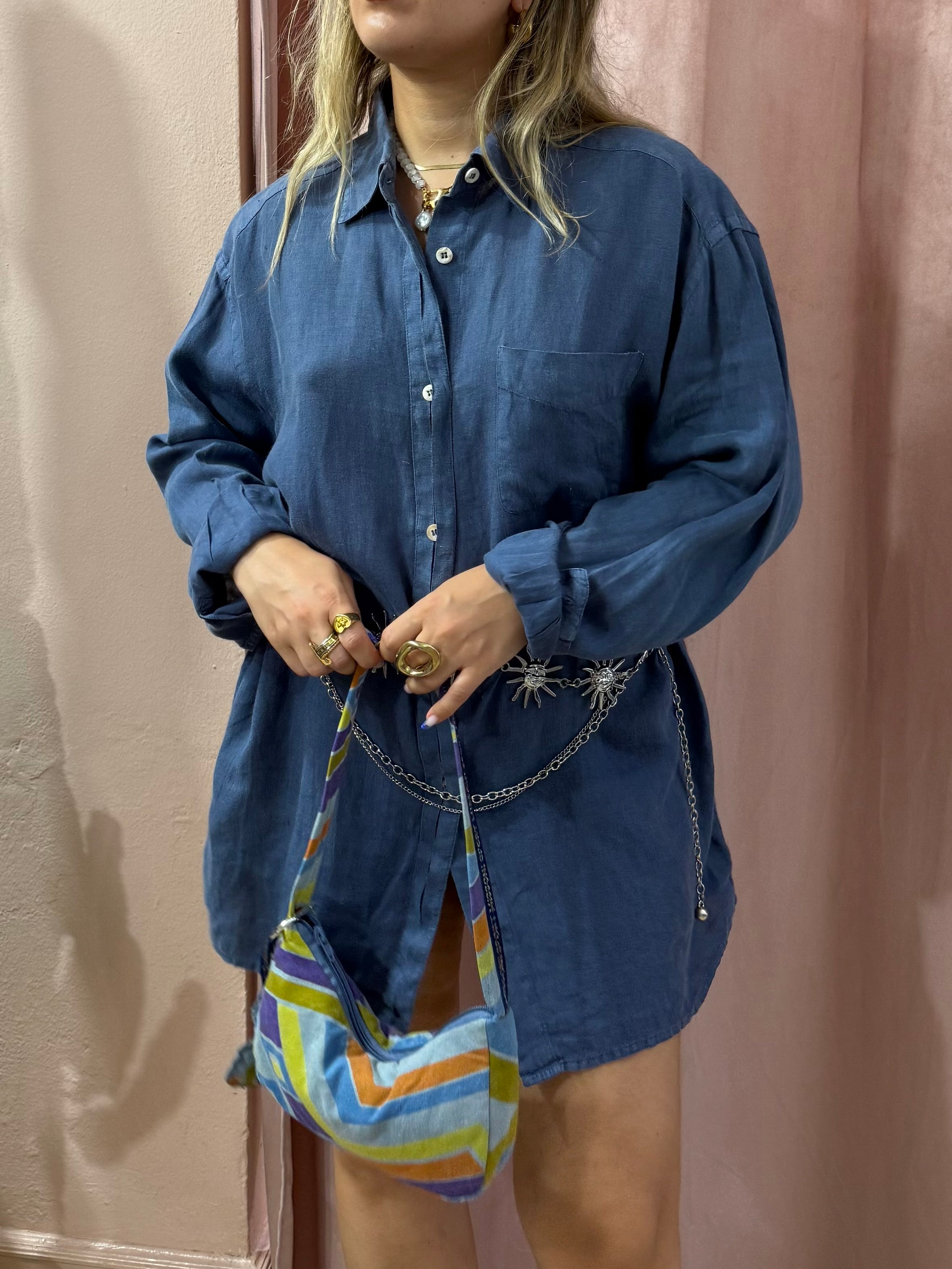 Camicione Max Mara blu in puro lino