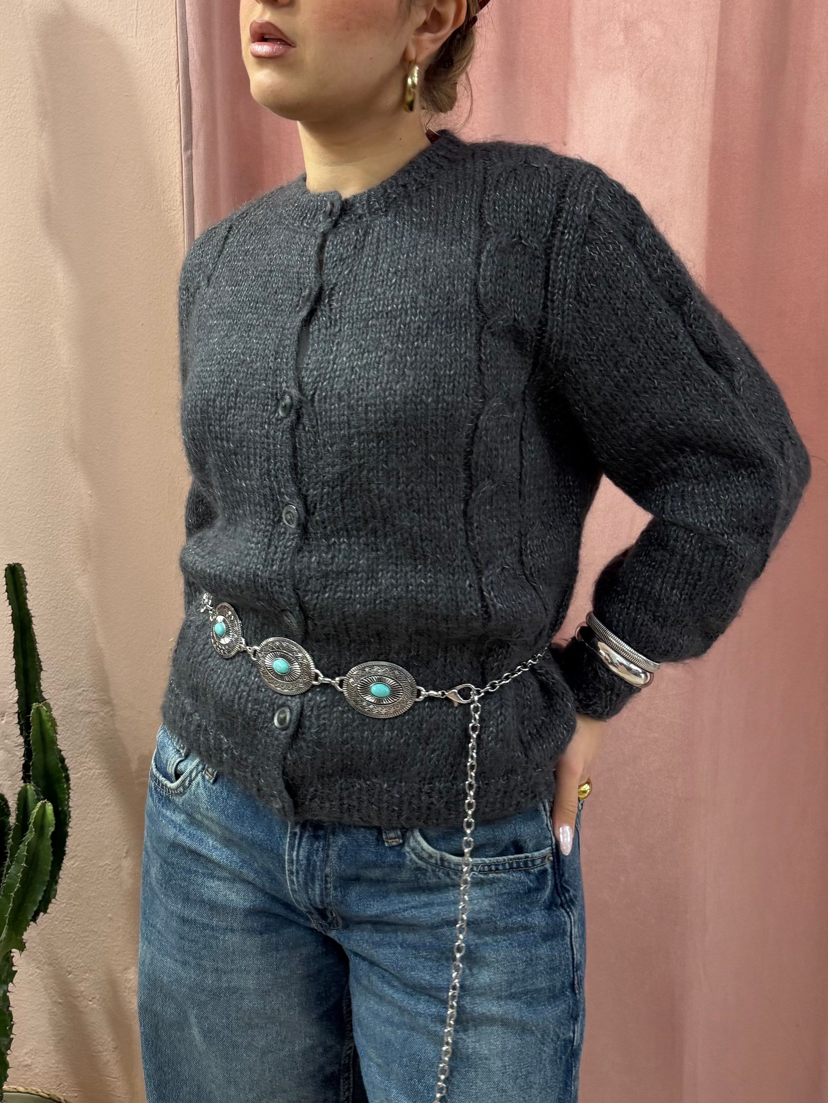 Maglione cardigan in lana grigio