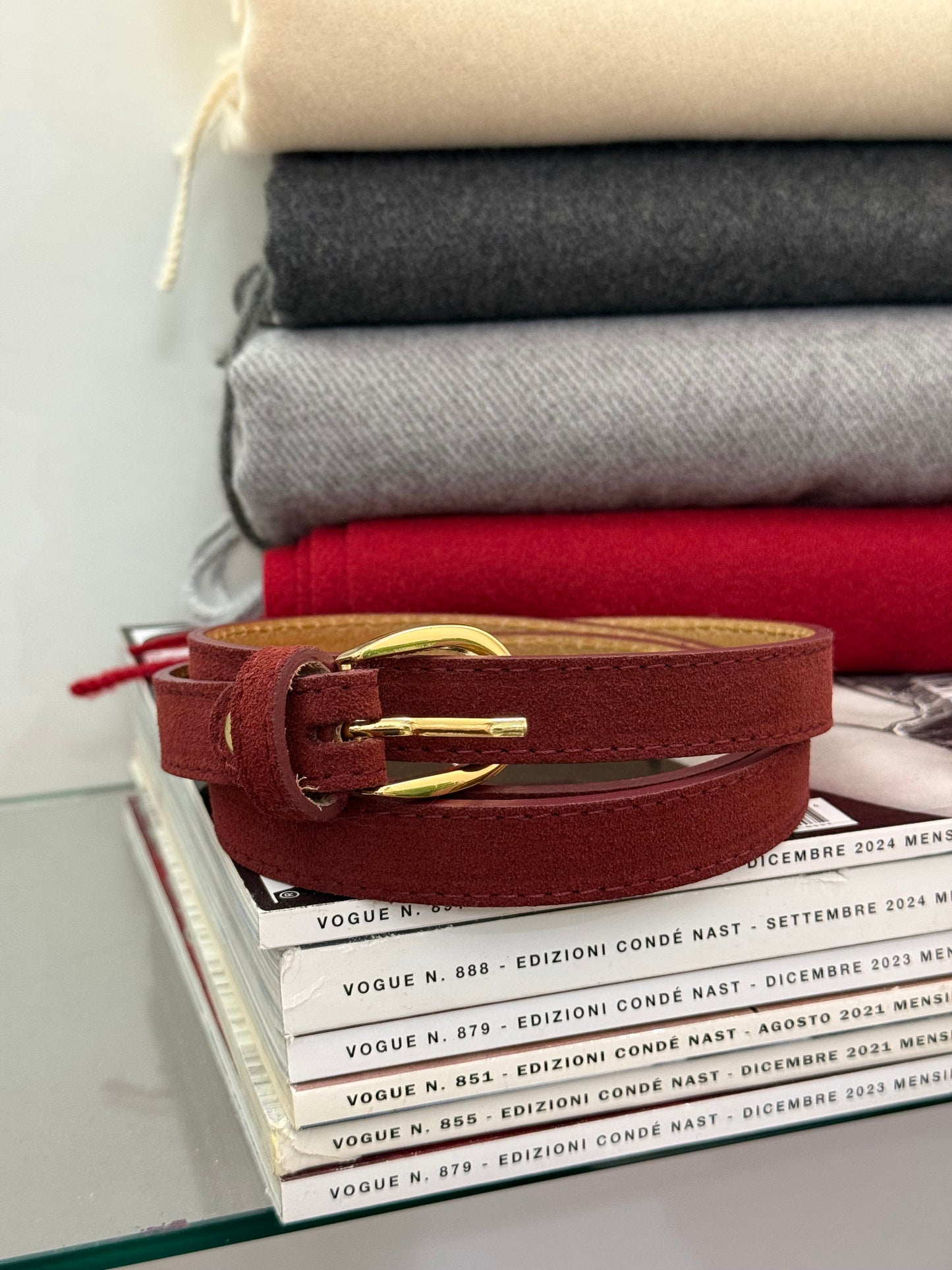 Cintura scamosciata in vera pelle bordeaux