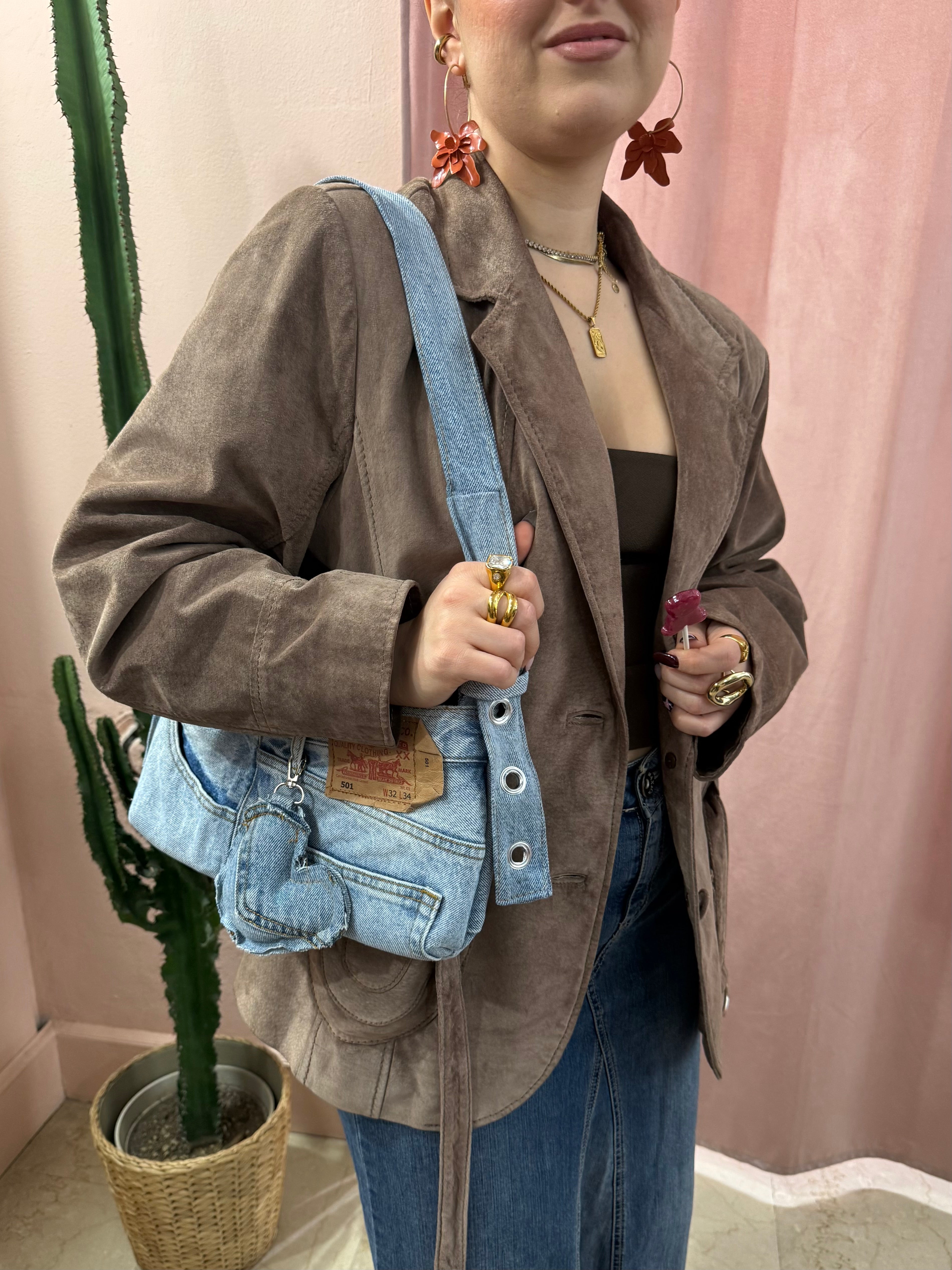 Borsa baguette Levis upcycling denim chiaro
