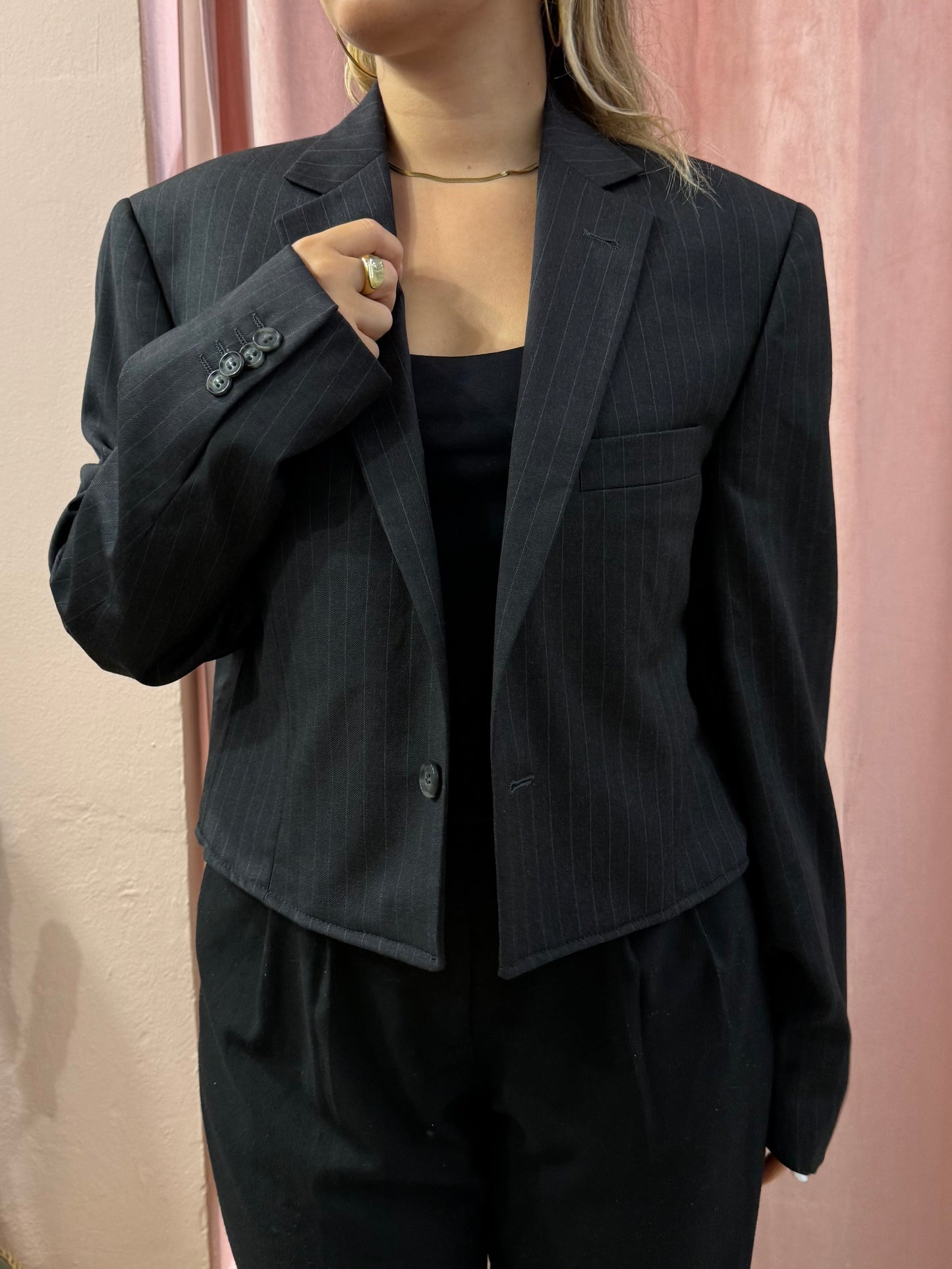 Blazer crop gessato monopetto