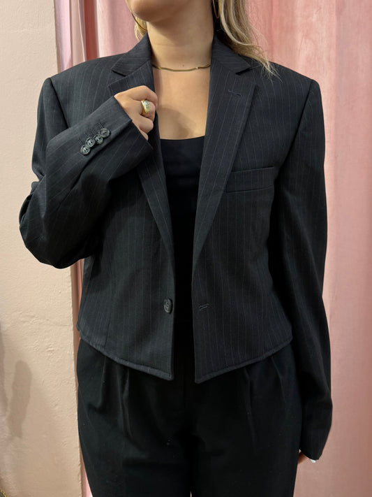 Blazer crop gessato monopetto
