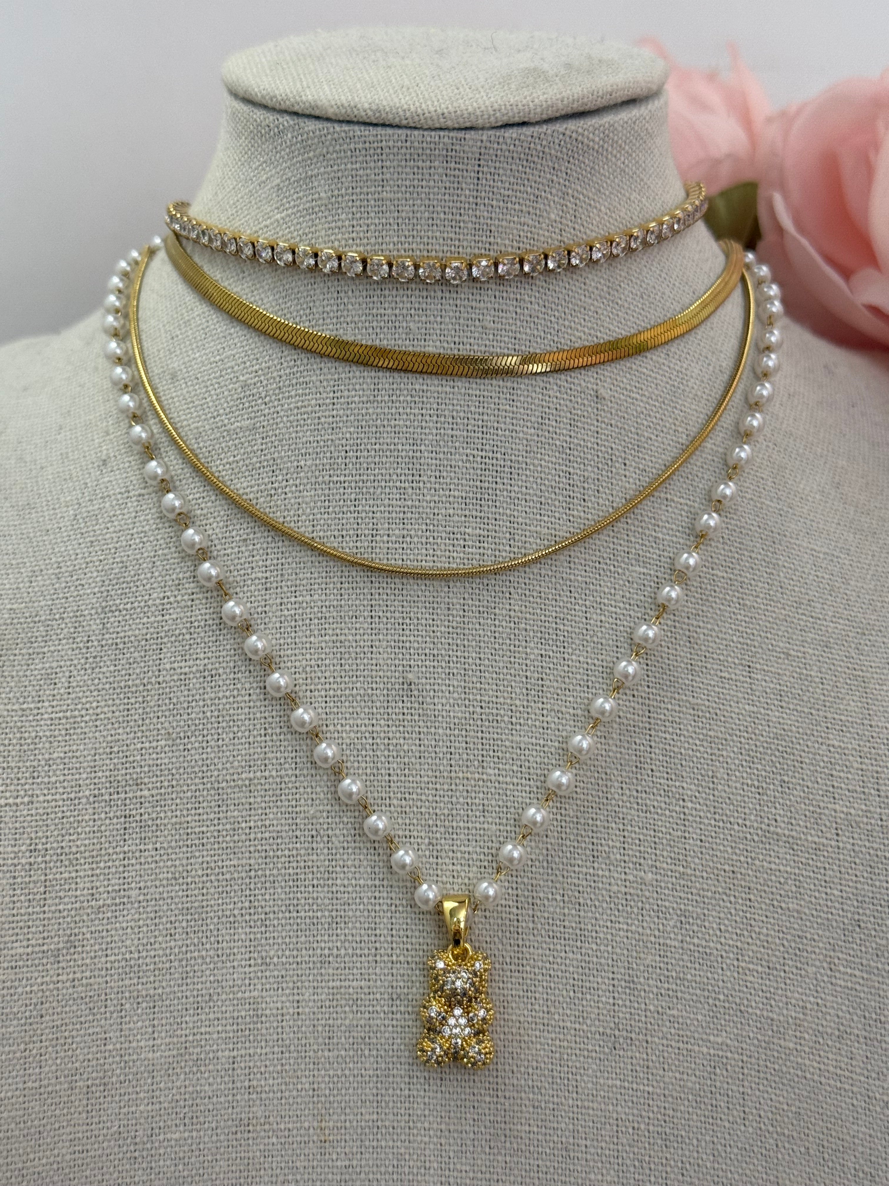 Collana orsetto con perle