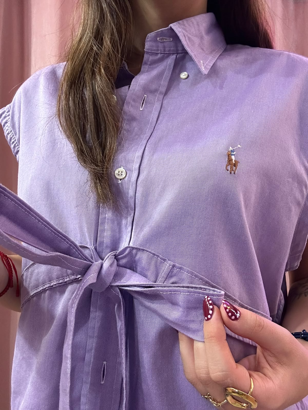 Camicia Ralph Lauren upcycling fiocco lilla