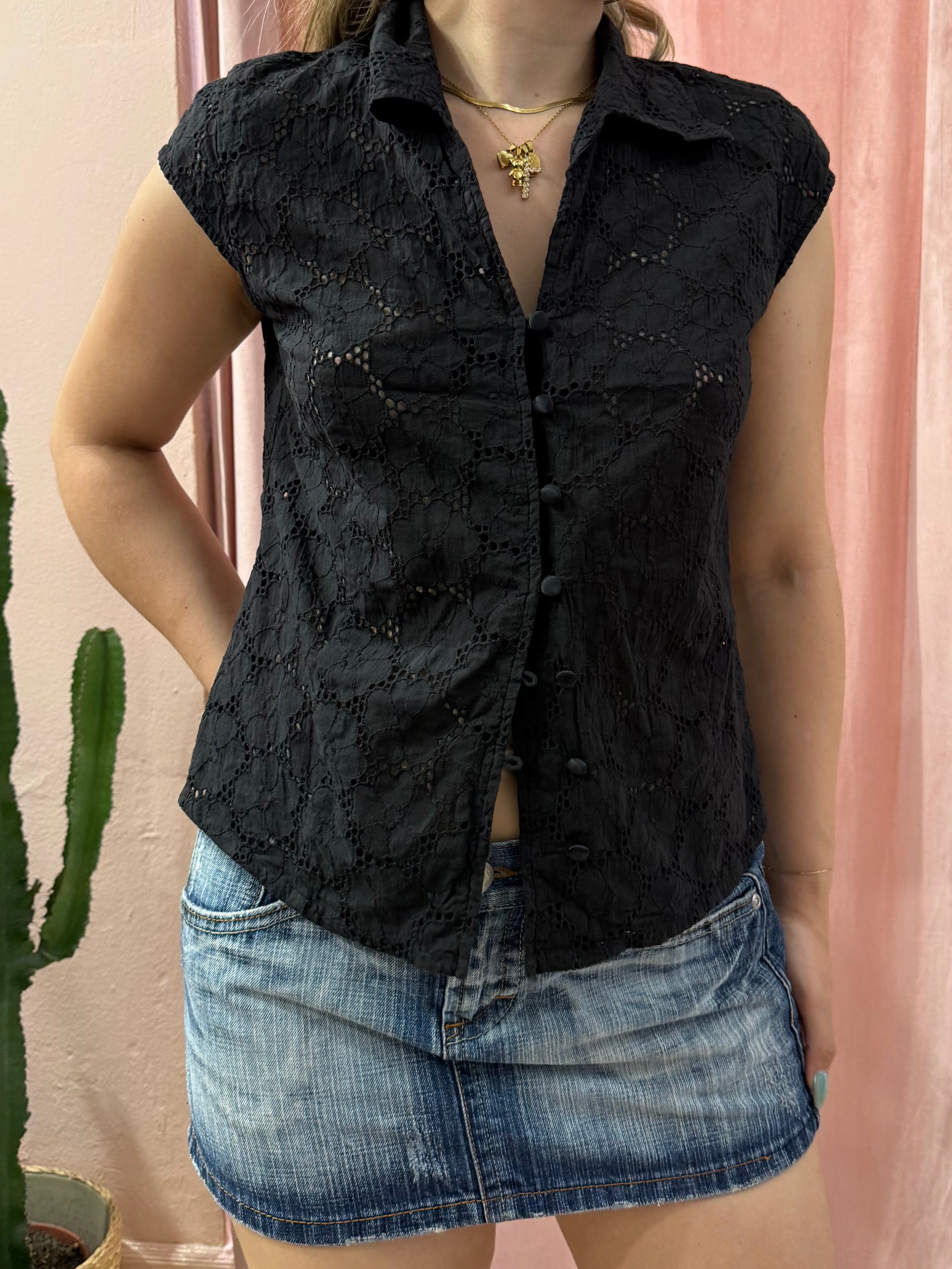 Camicia in sangallo nera