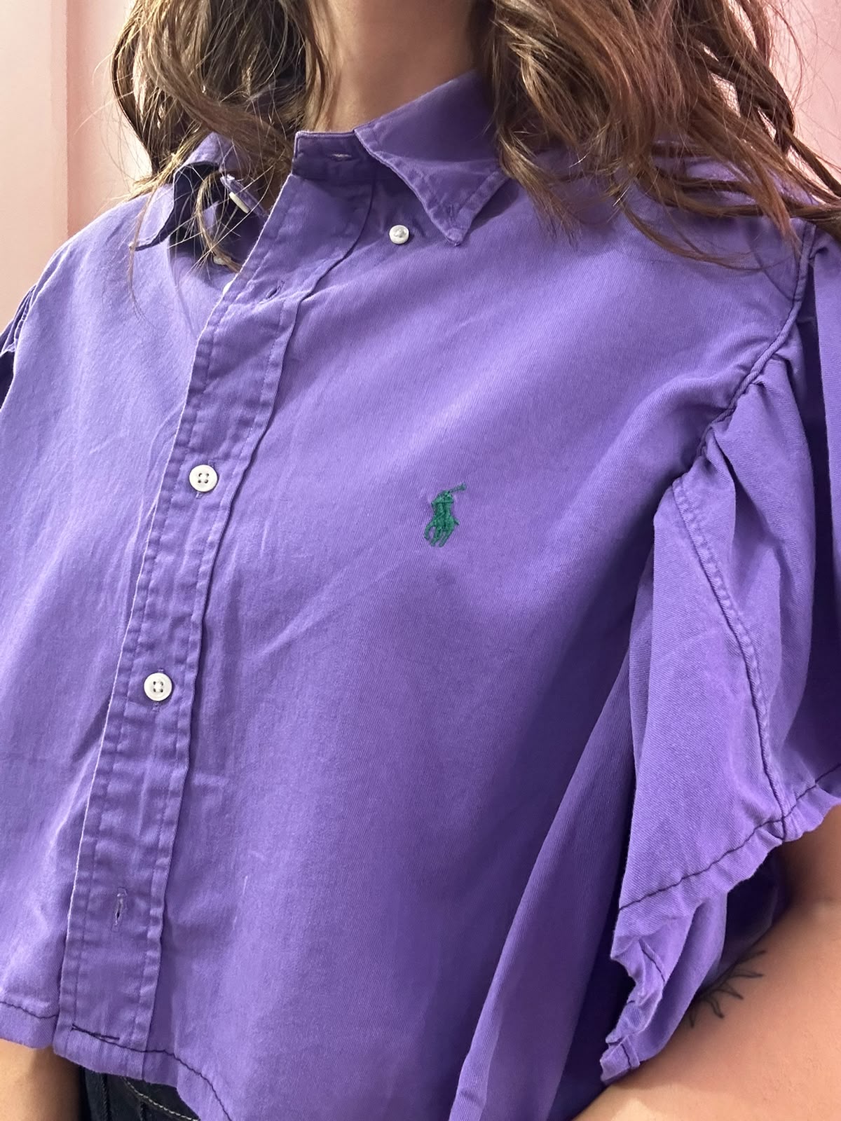 Camicia Ralph Lauren upcycling manica volant viola