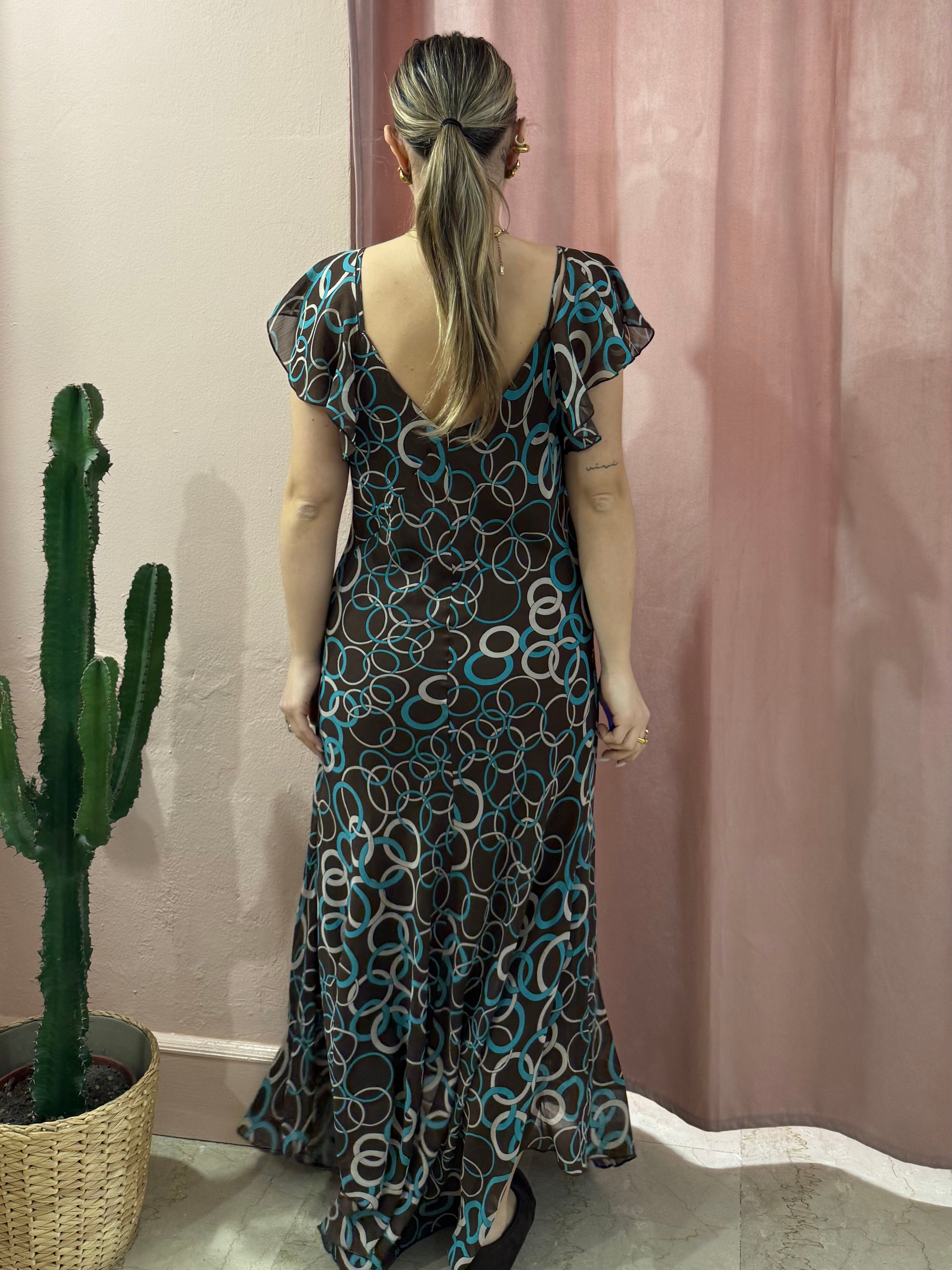 Vestito maxi in fantasia sul marrone