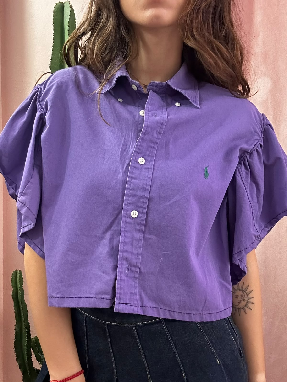 Camicia Ralph Lauren upcycling manica volant viola