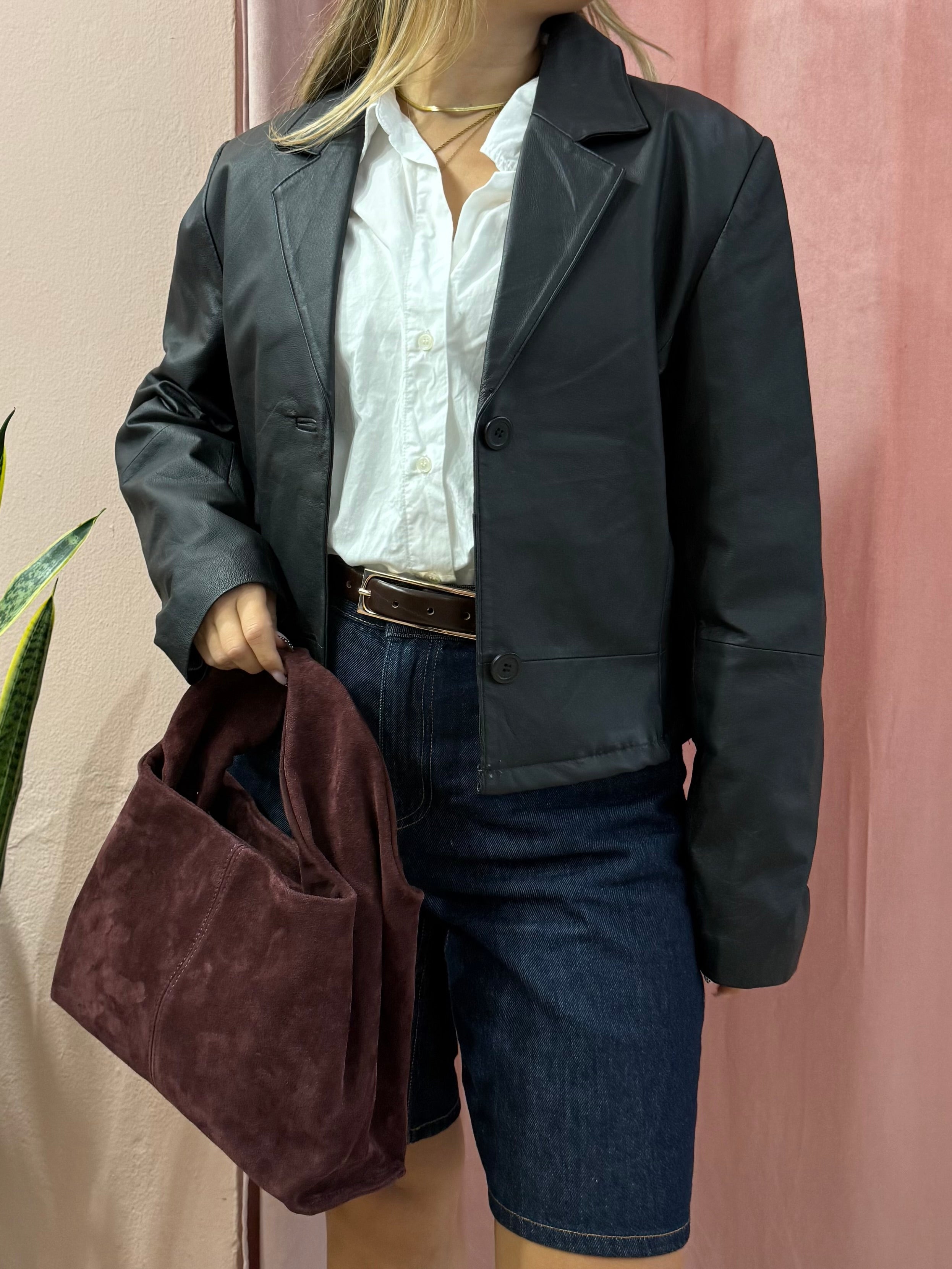 Borsa in vera pelle scamosciata burgundy