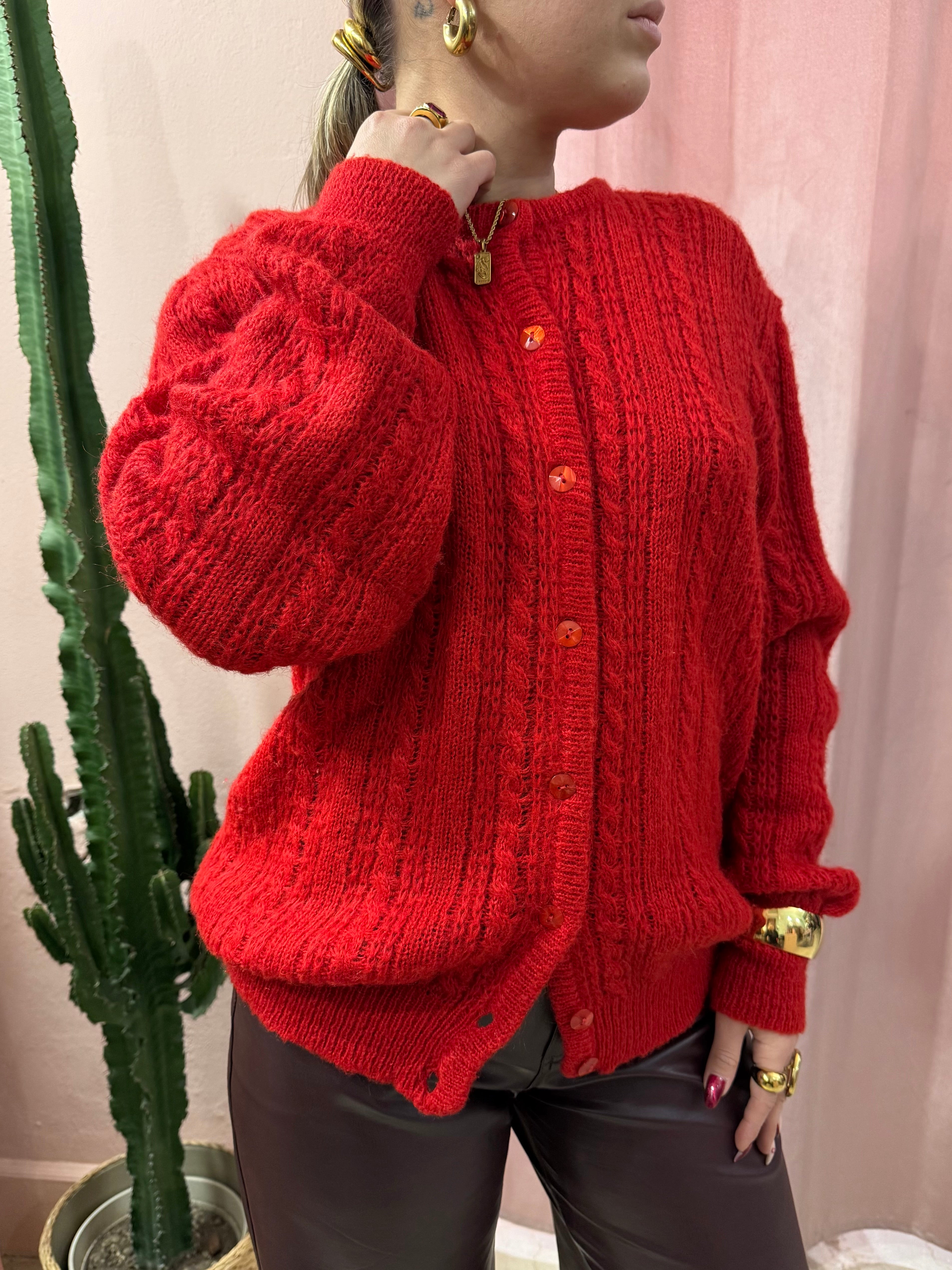 Maglione in lana a trecce rosso