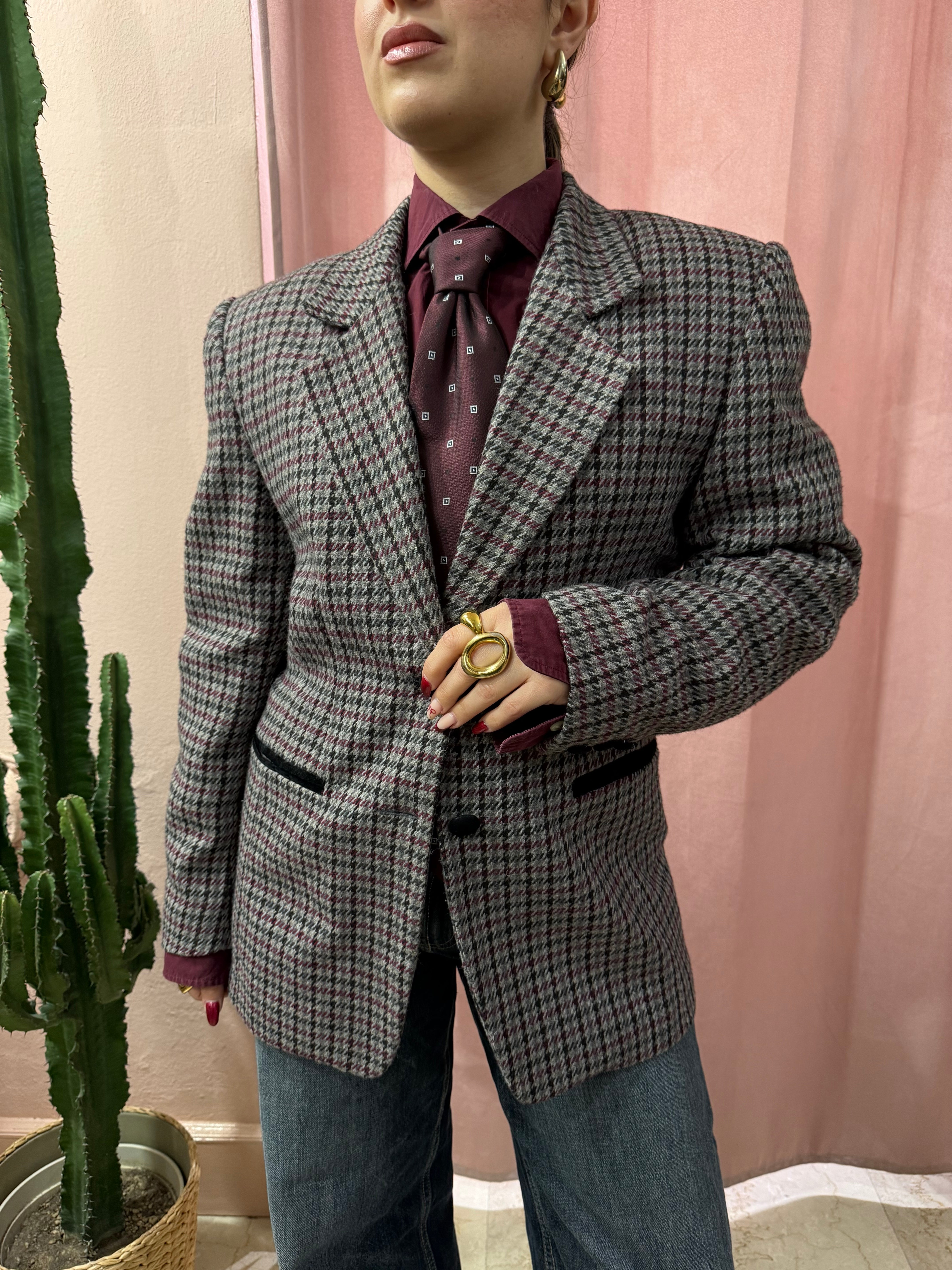 Blazer vintage a quadretti in pura lana