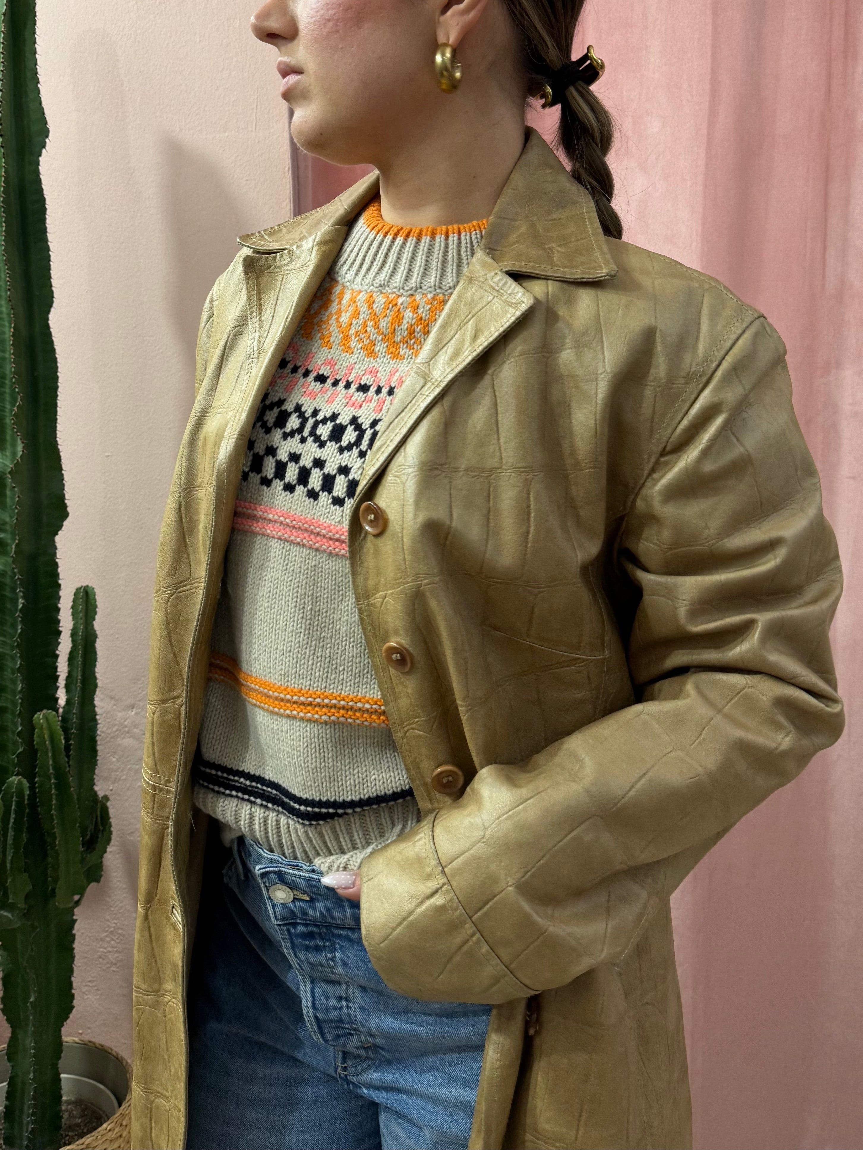 Trench in vera pelle effetto cocco