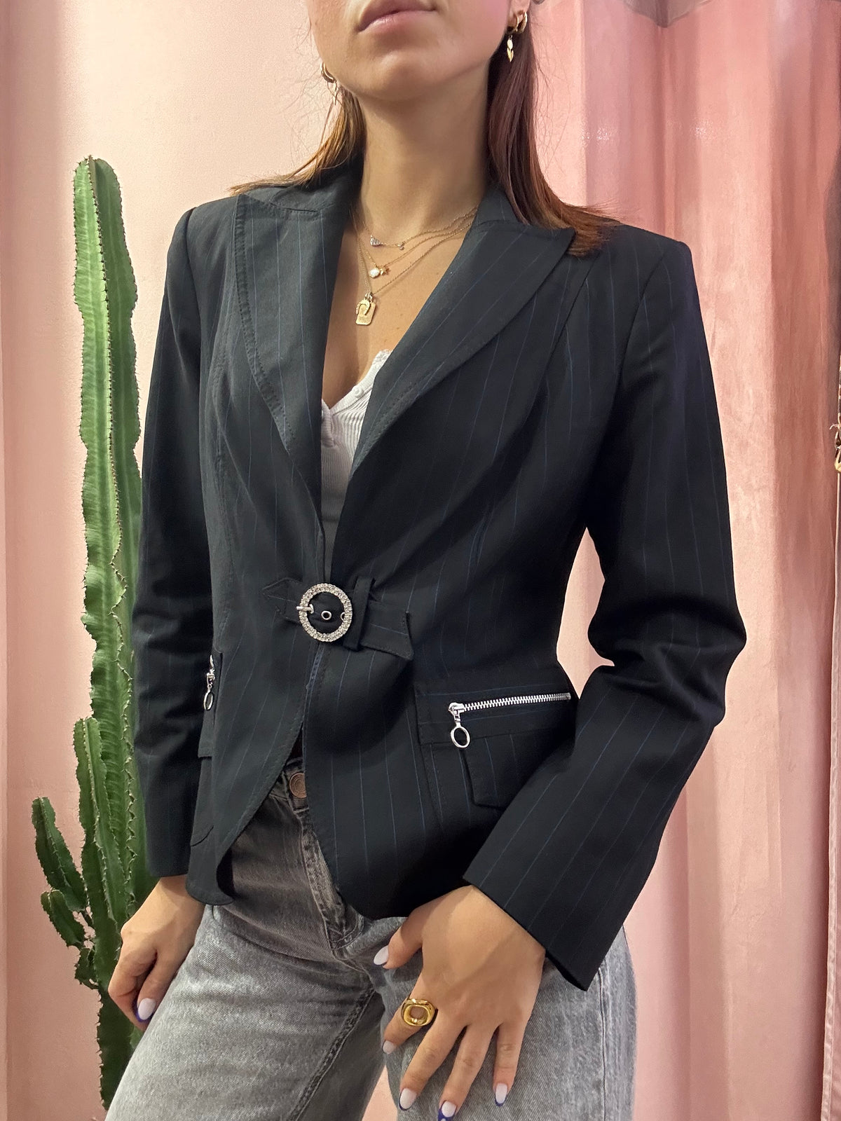 Blazer 00s gessato con cinturino