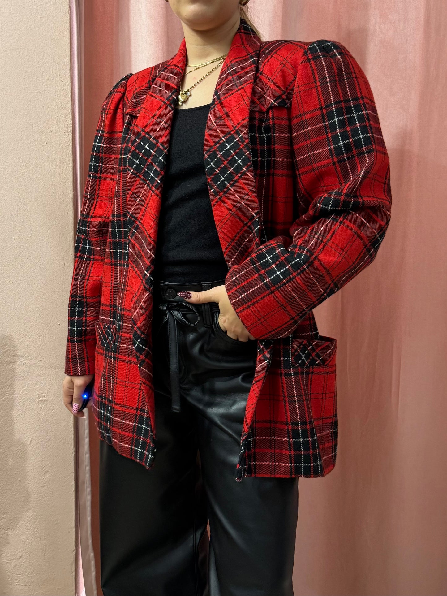 Blazer scozzese maniche a sbuffo