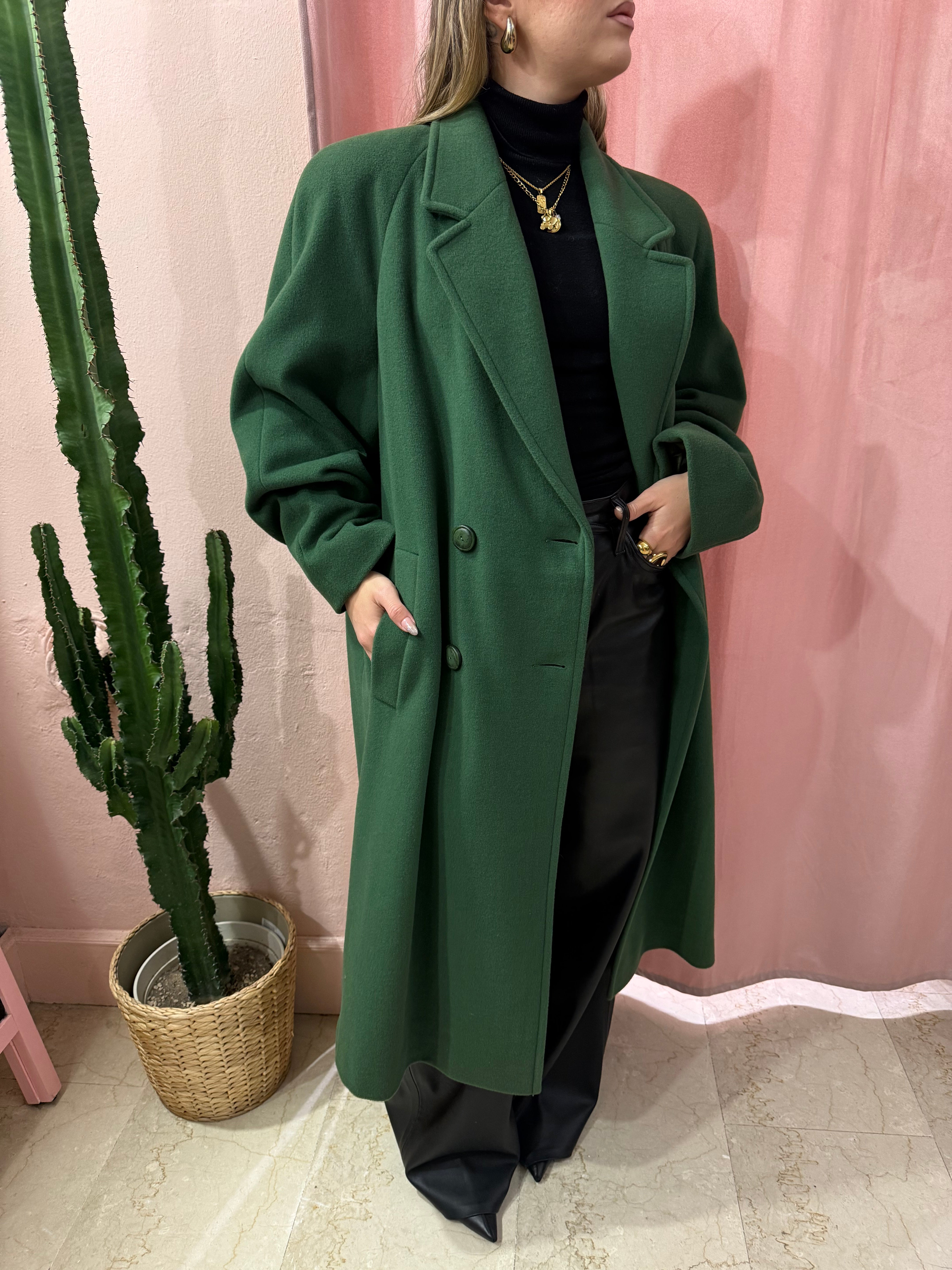 Maxi cappotto in lana verde