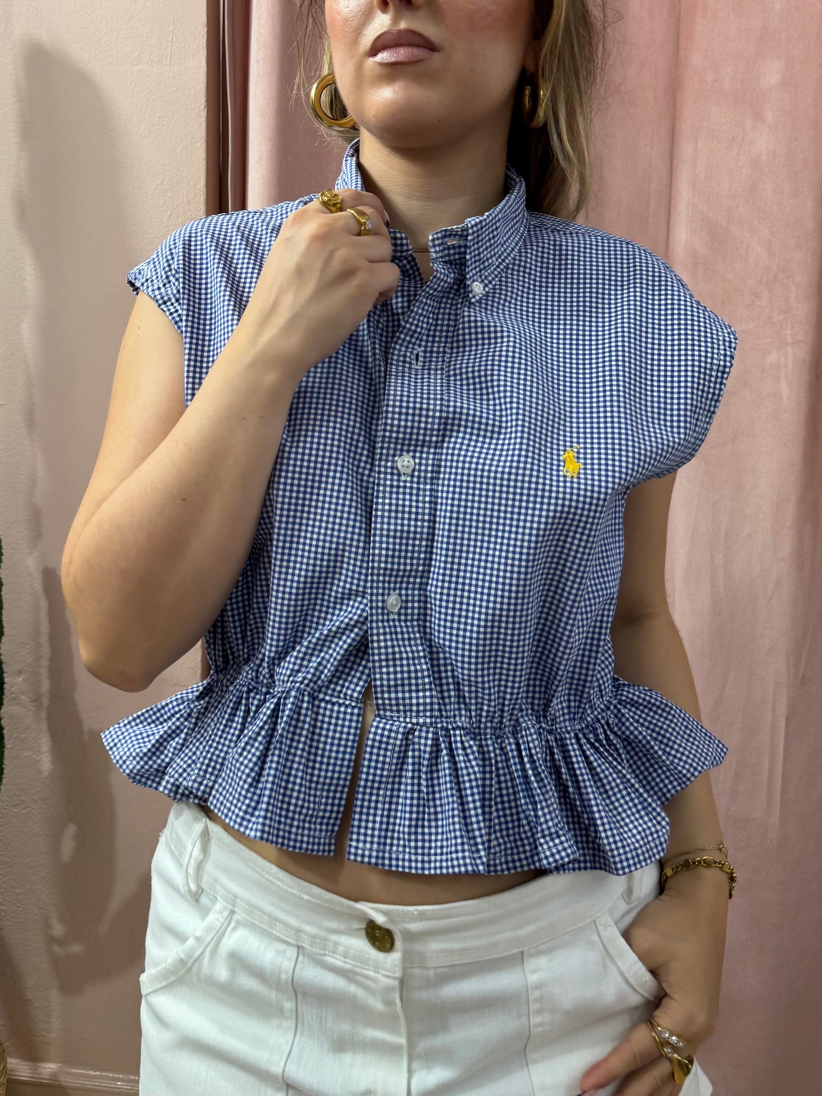Camicia Ralph Lauren upcycling volant vichy blu