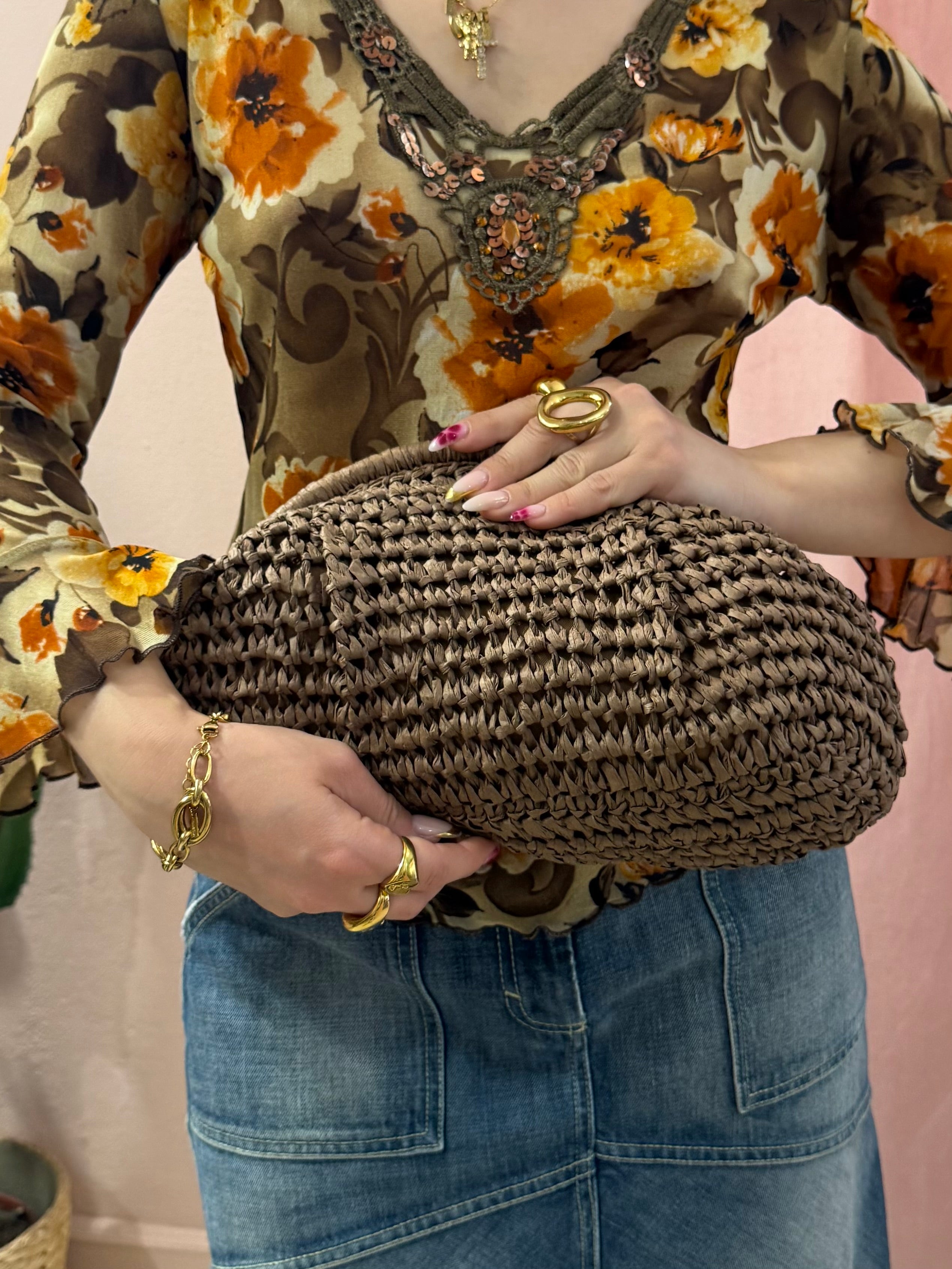 Pochette in paglia moro