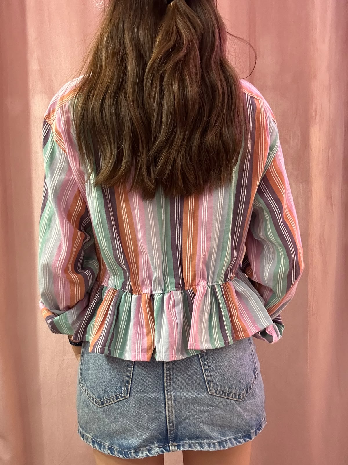 Camicia Lacoste upcycling multicolor a righe volant