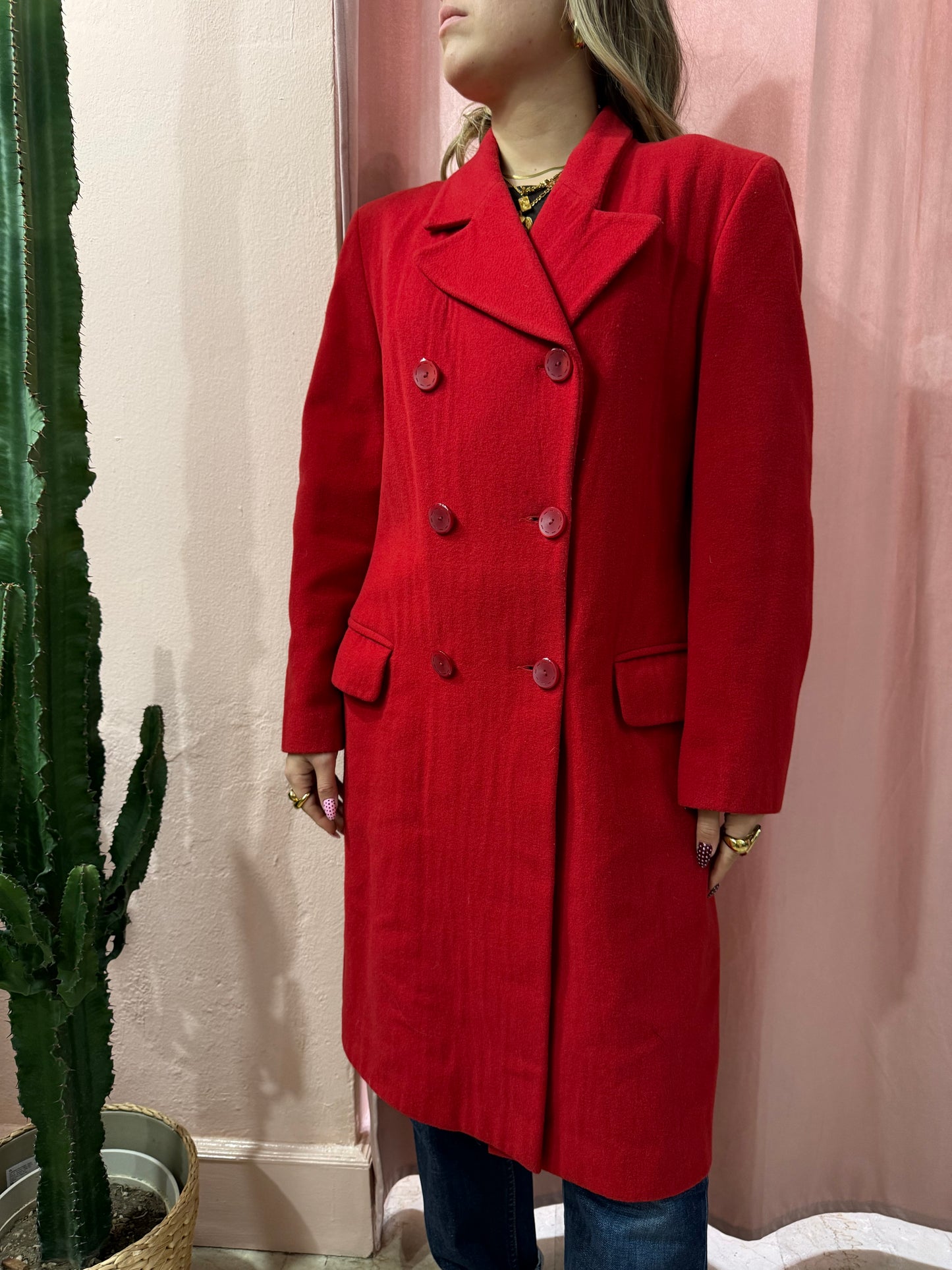 Cappotto vintage rosso Gina Lebole misto cashmere