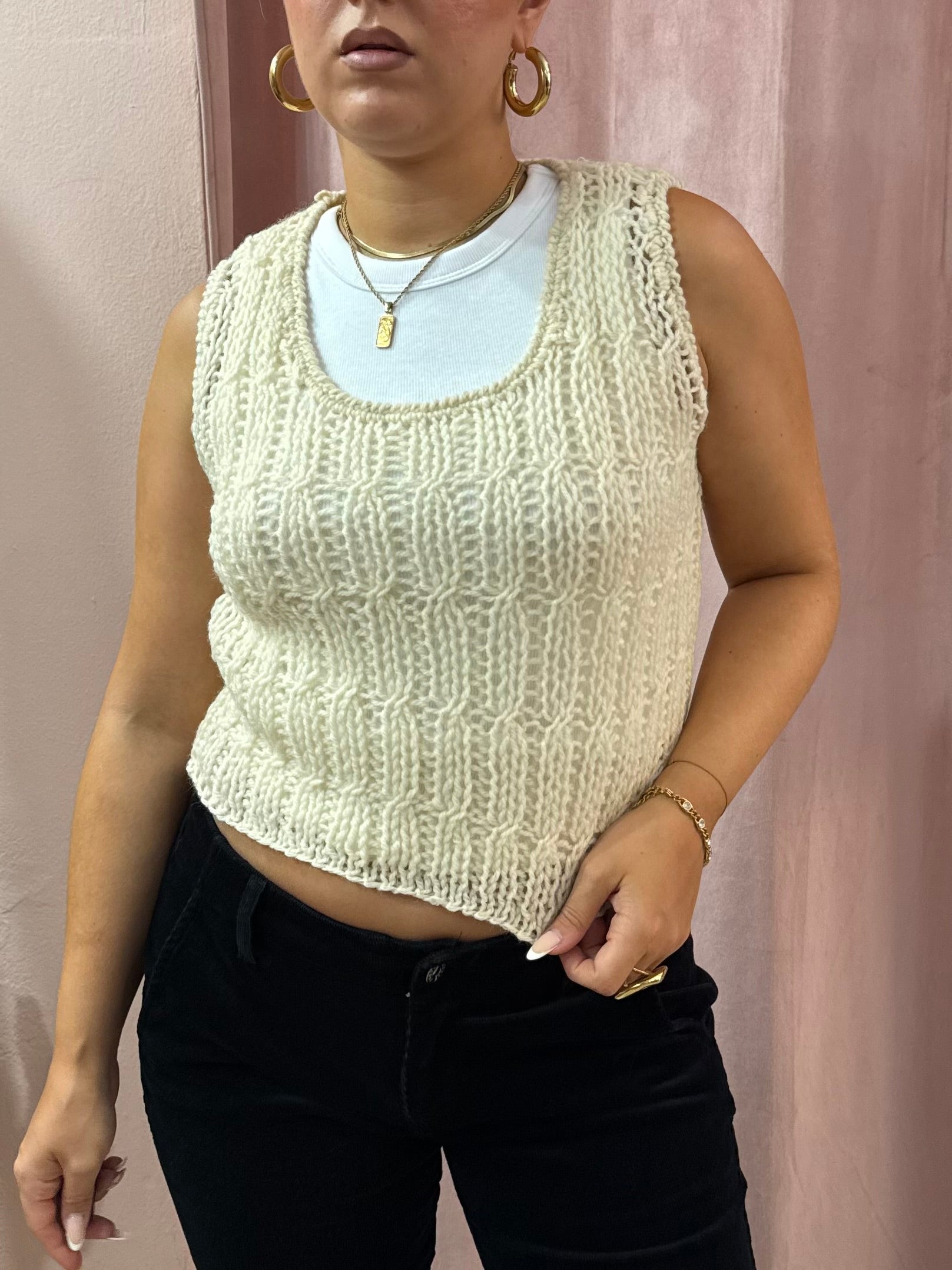 Smanicato in maglia di lana panna
