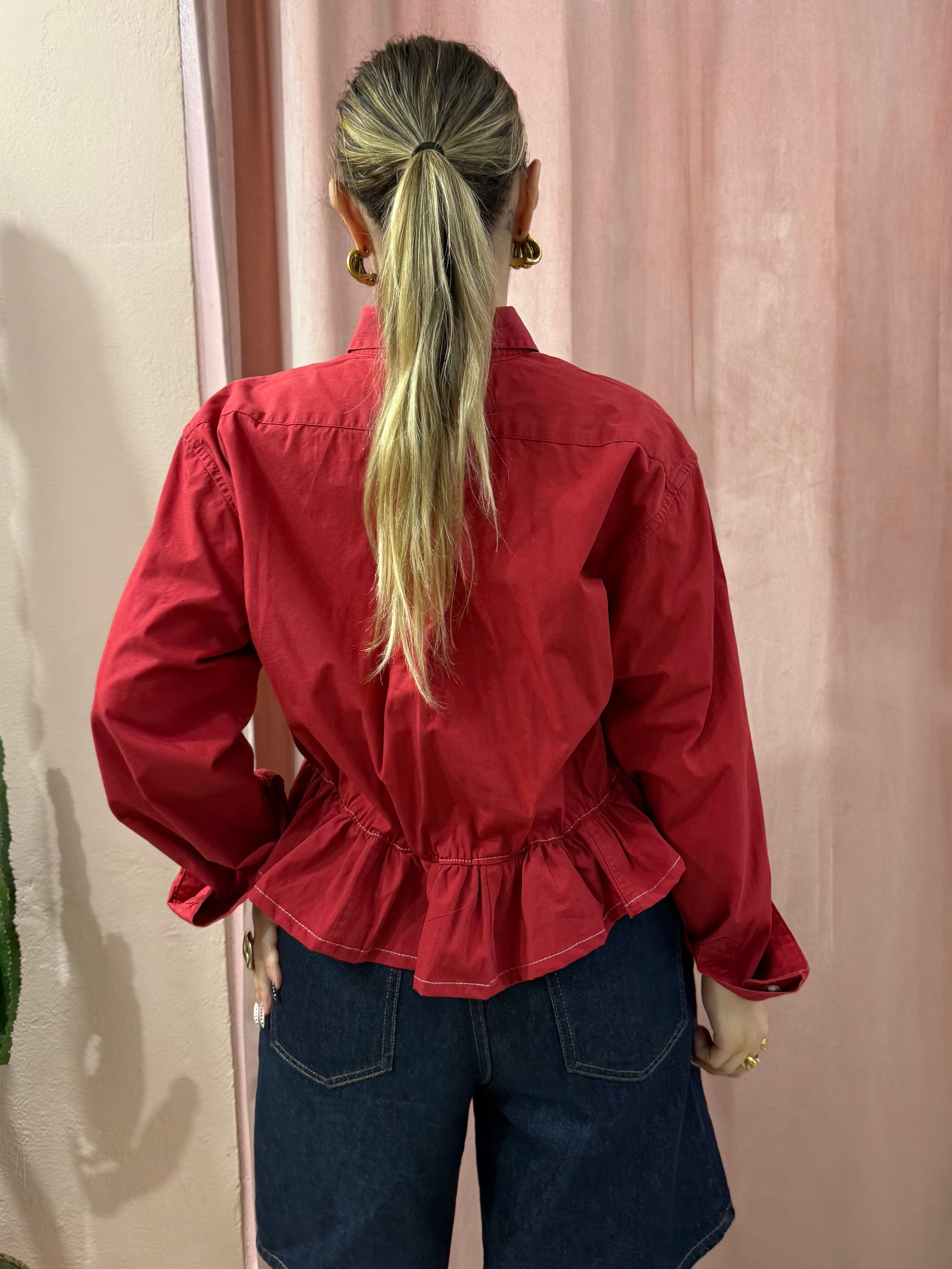 Camicia Ralph Lauren upcycling volant rossa