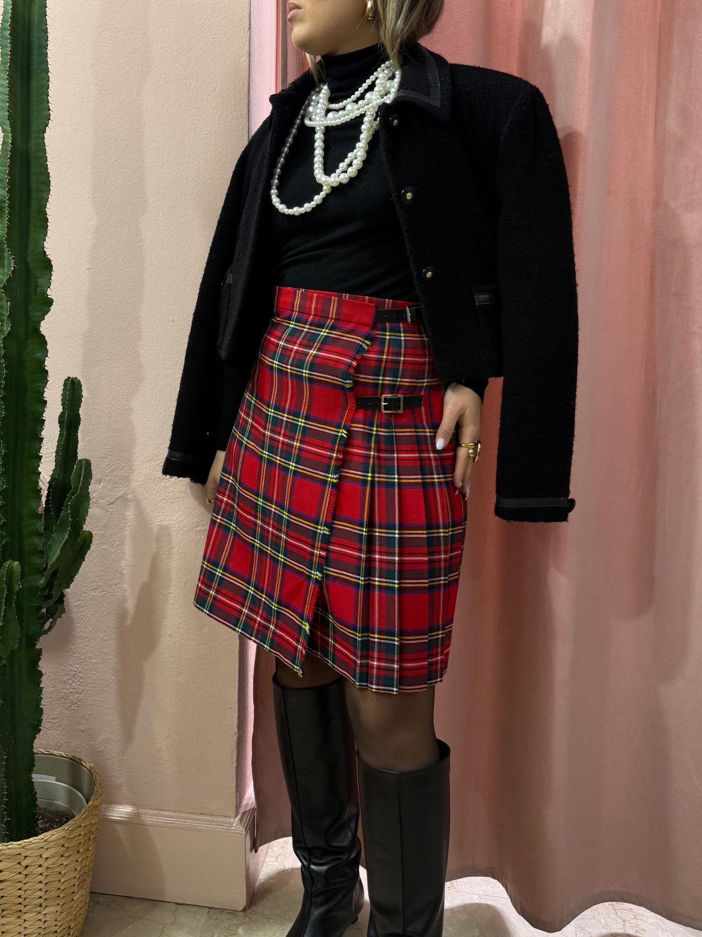 Gonna scozzese con fibbie in lana