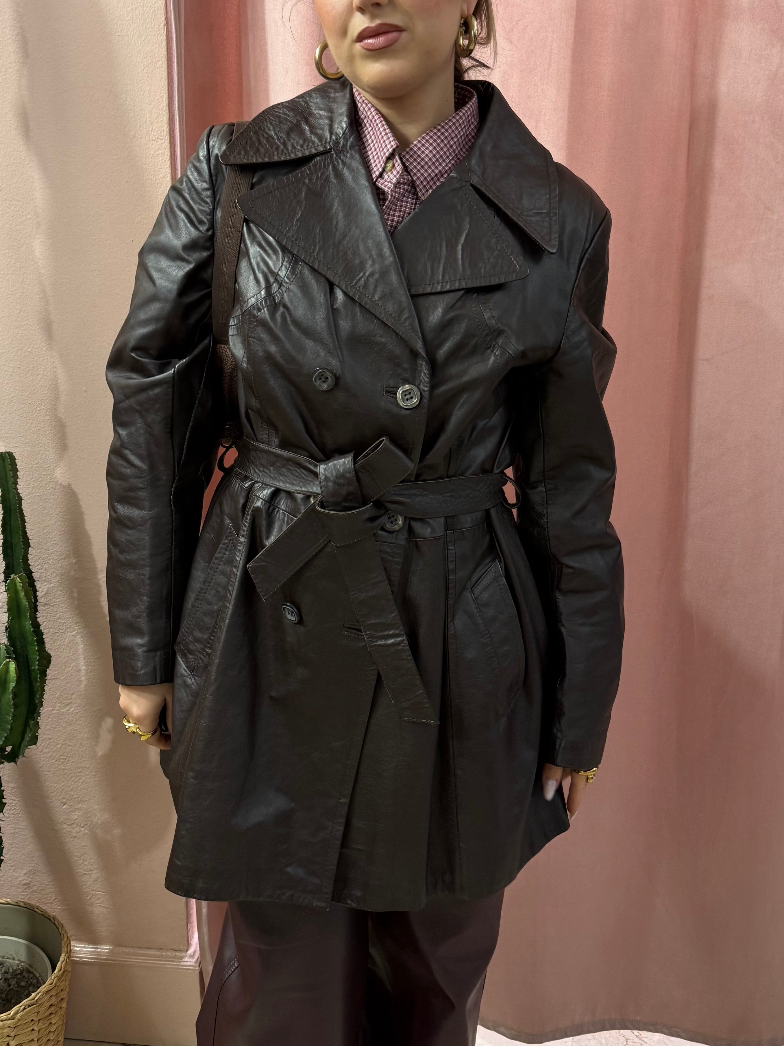 Trench vintage in pelle moro