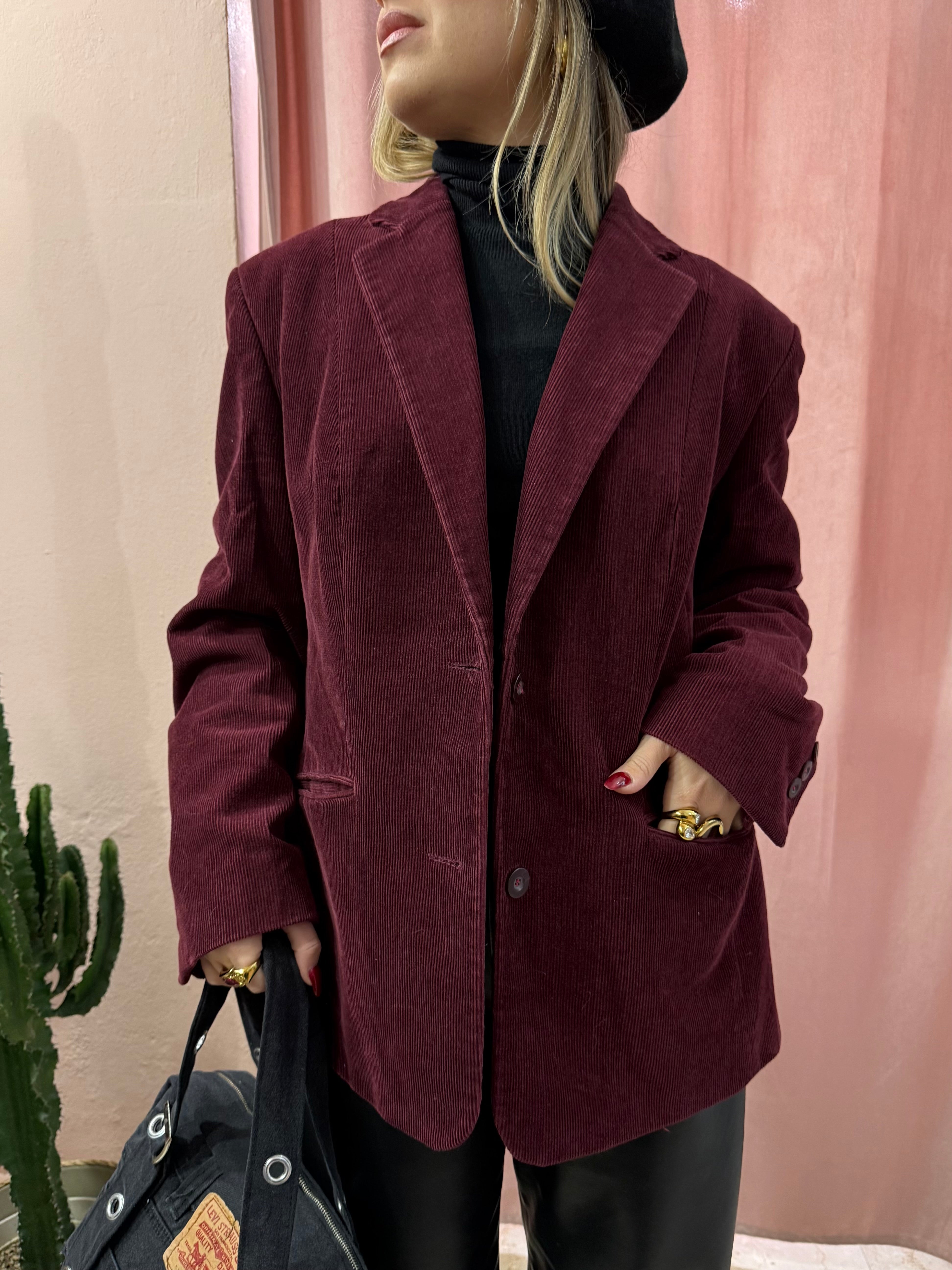 Blazer vintage in velluto a costine bordeaux