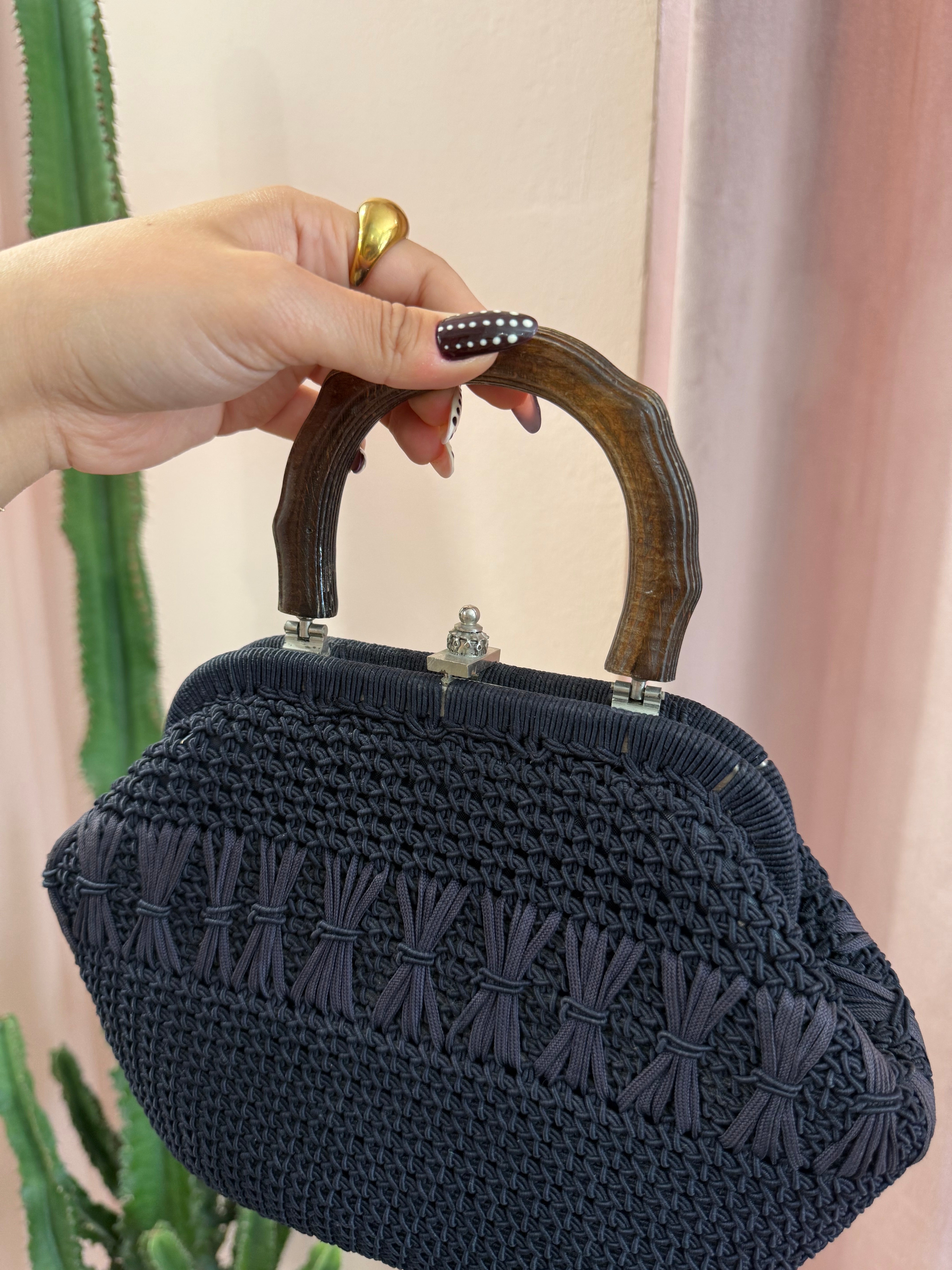 Borsa vintage anni 60 blu notte