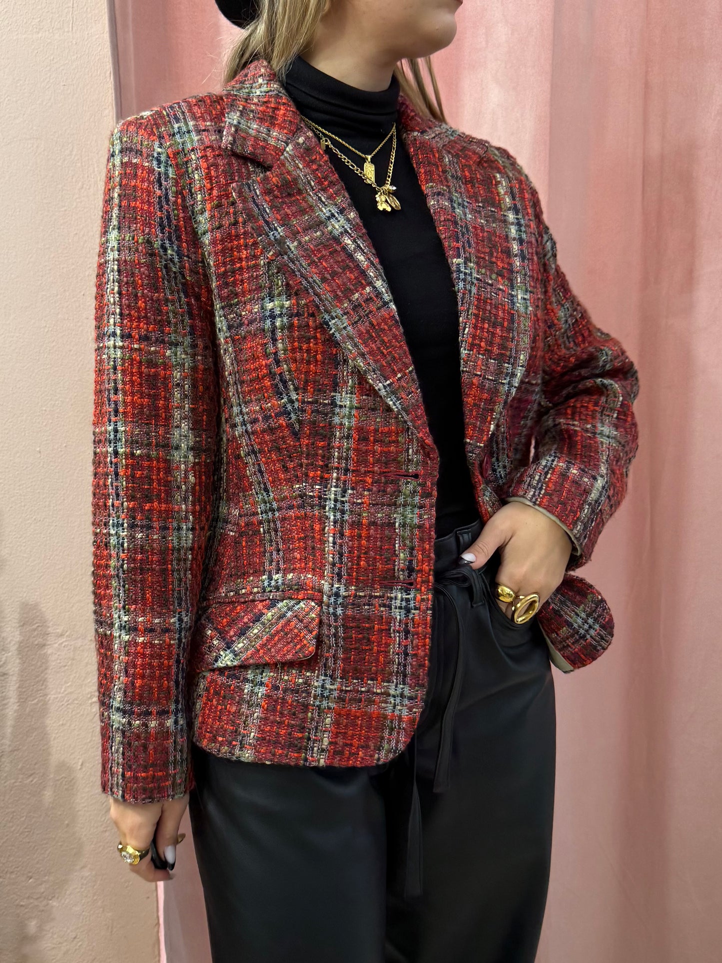 Blazer tartan sul rosso