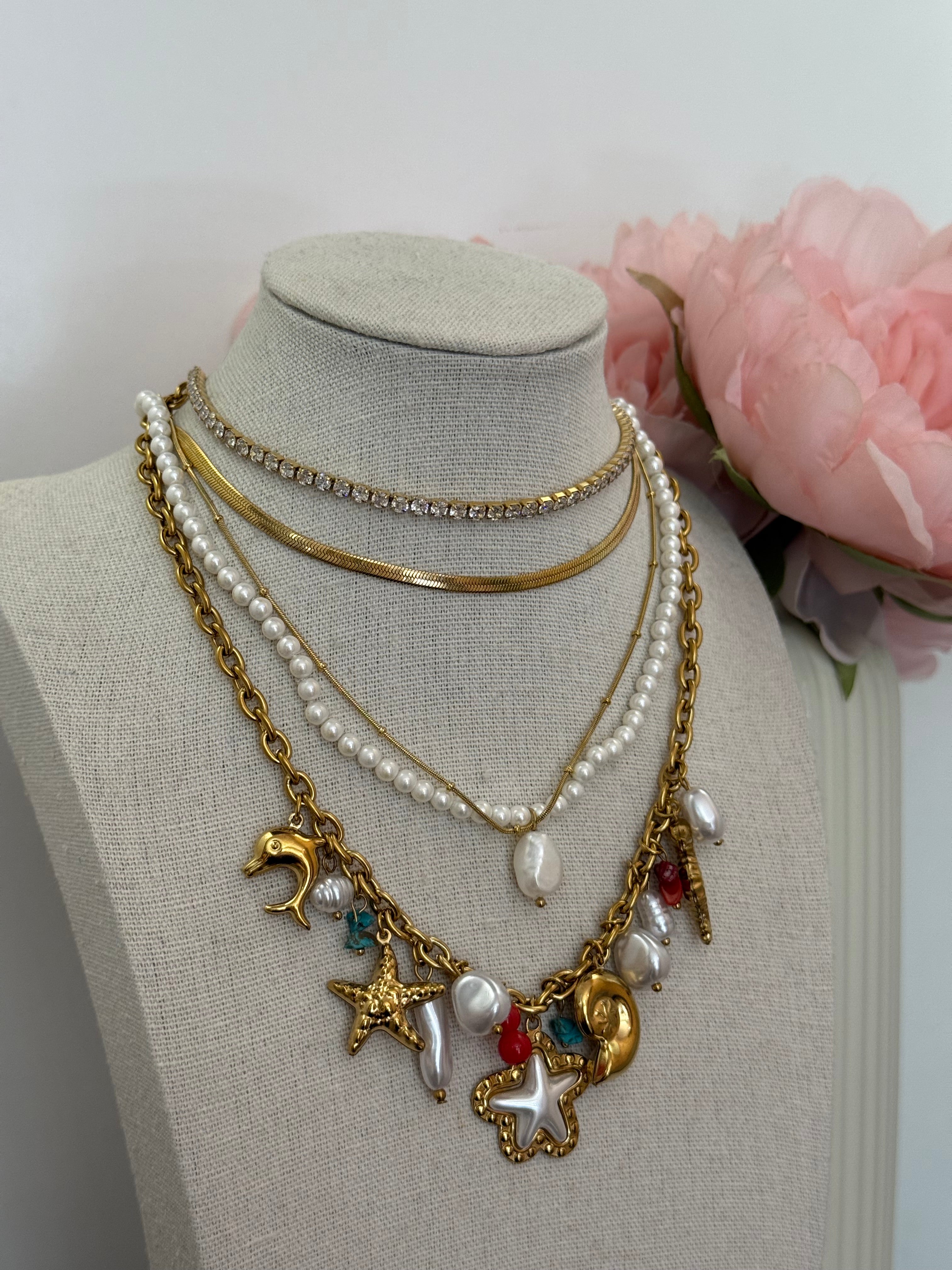 Collana multicharm stella marina | gold e silver