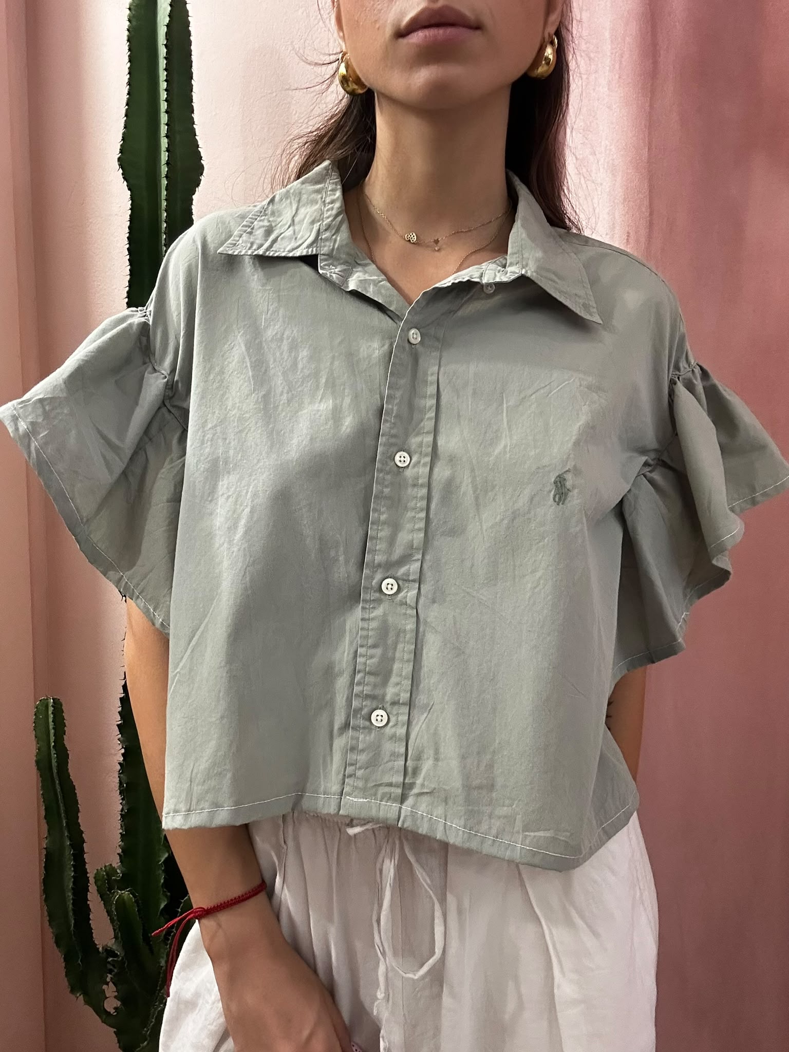 Camicia Ralph Lauren upcycling volant verde salvia