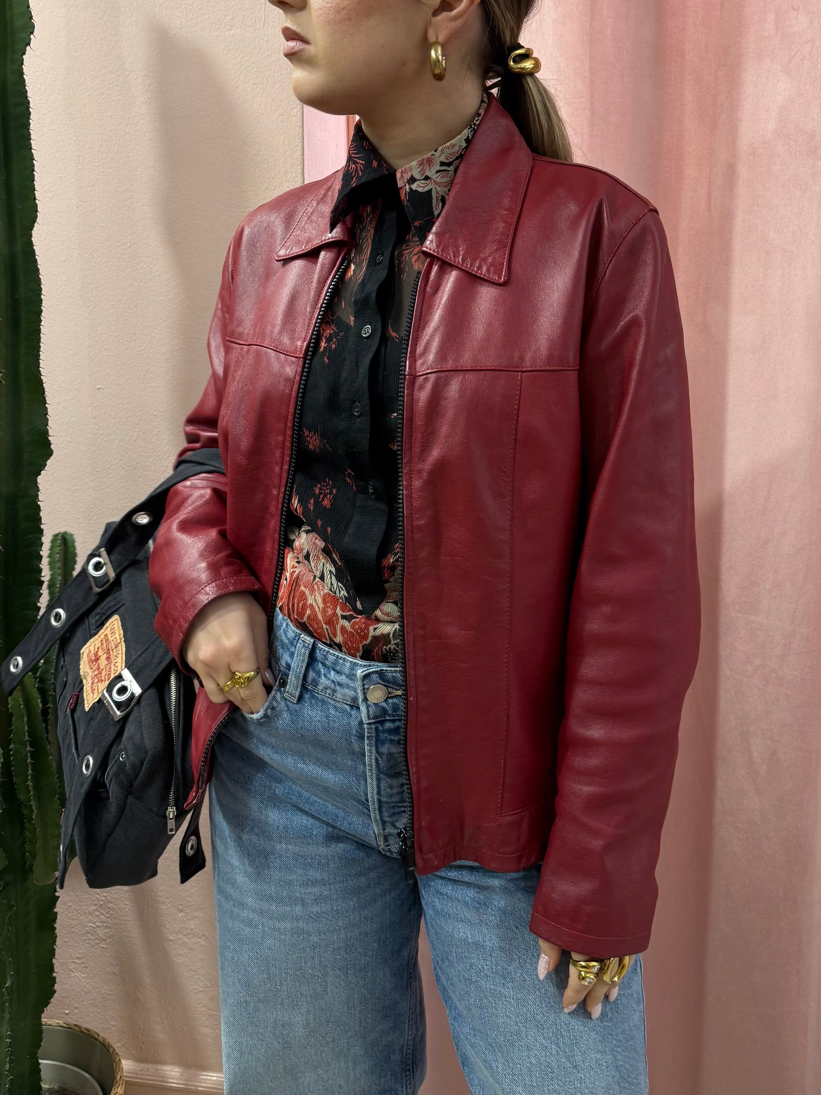 Giacca 00s in vera pelle bordeaux