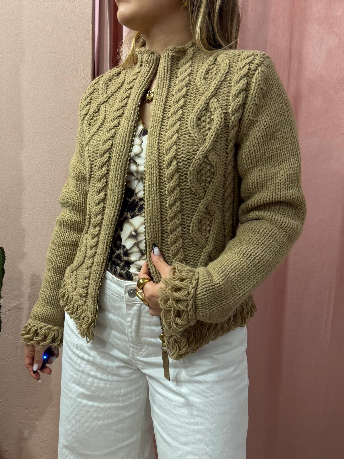 Cardigan 00s con zip cammello