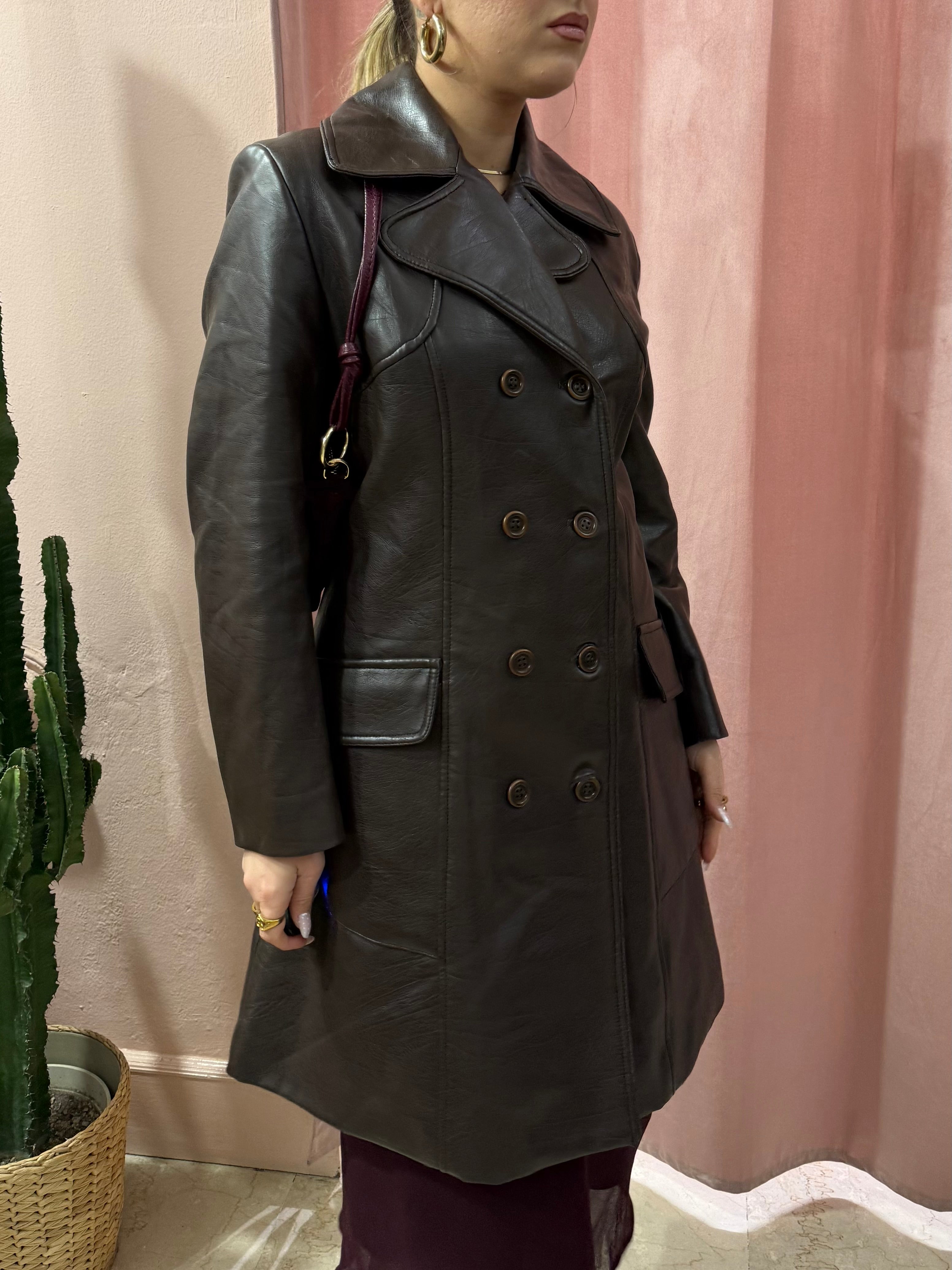 Trench vintage in vera pelle cioccolato