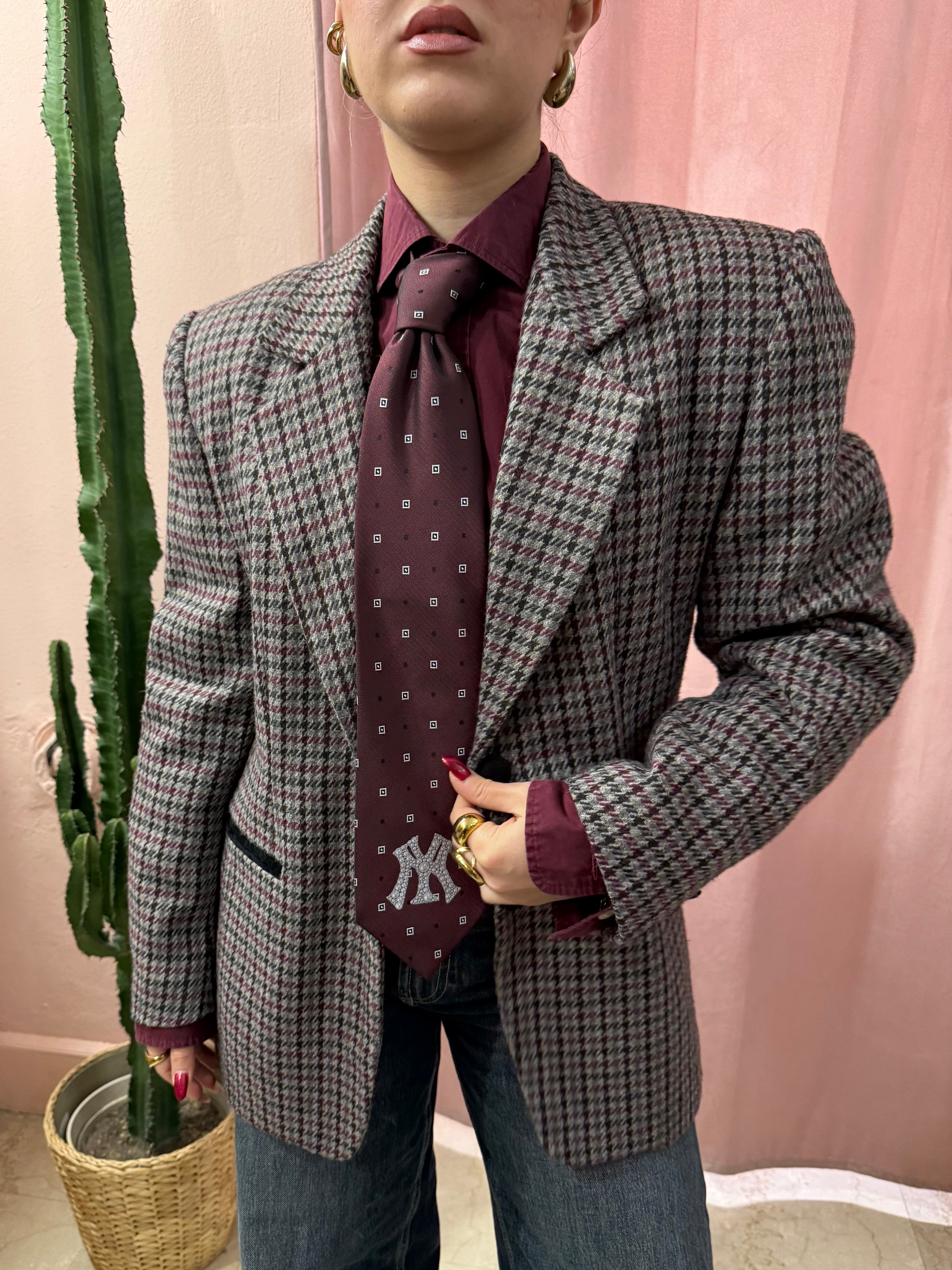 Blazer vintage a quadretti in pura lana