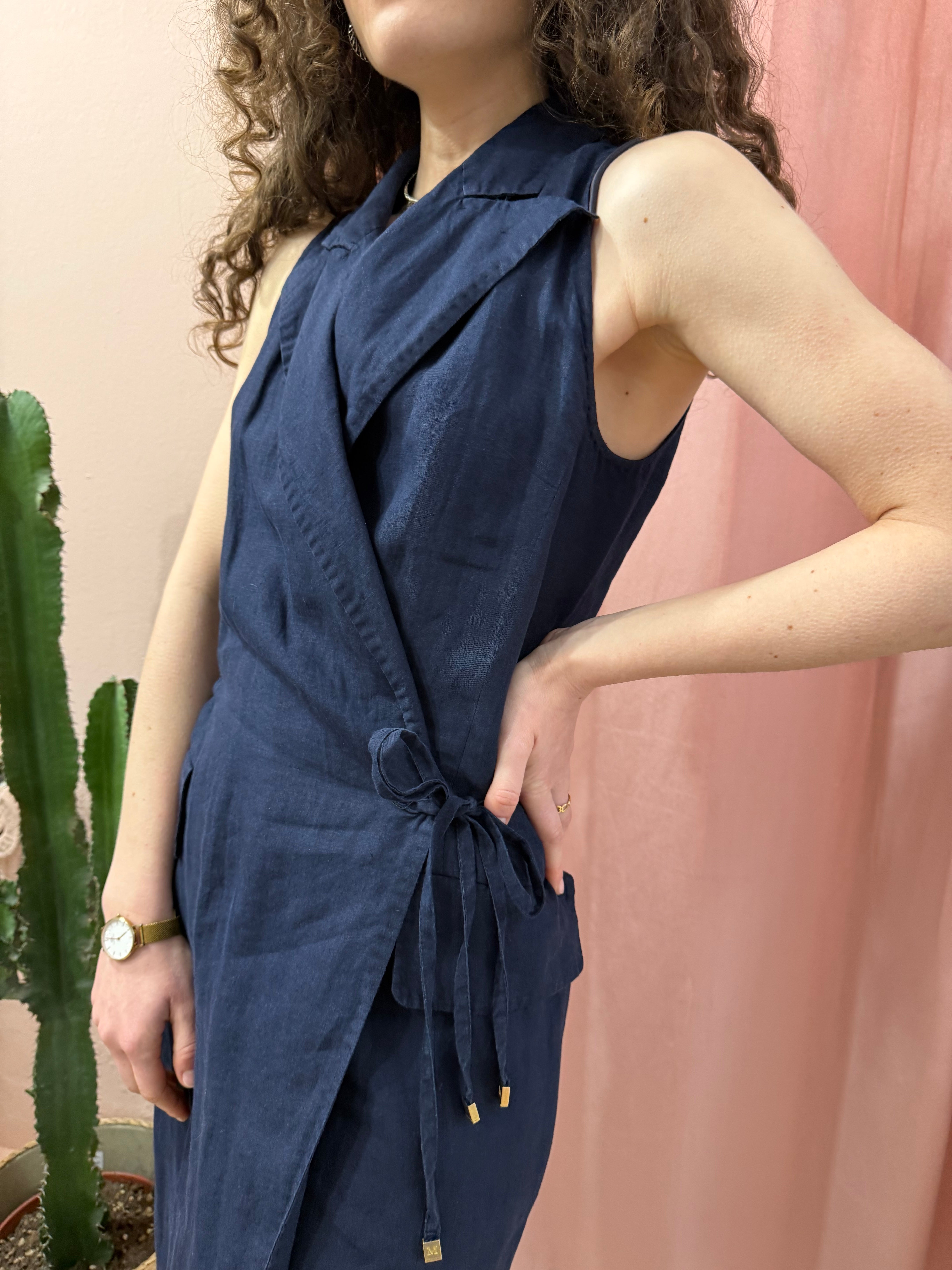 Vestito Max Mara blu in puro lino