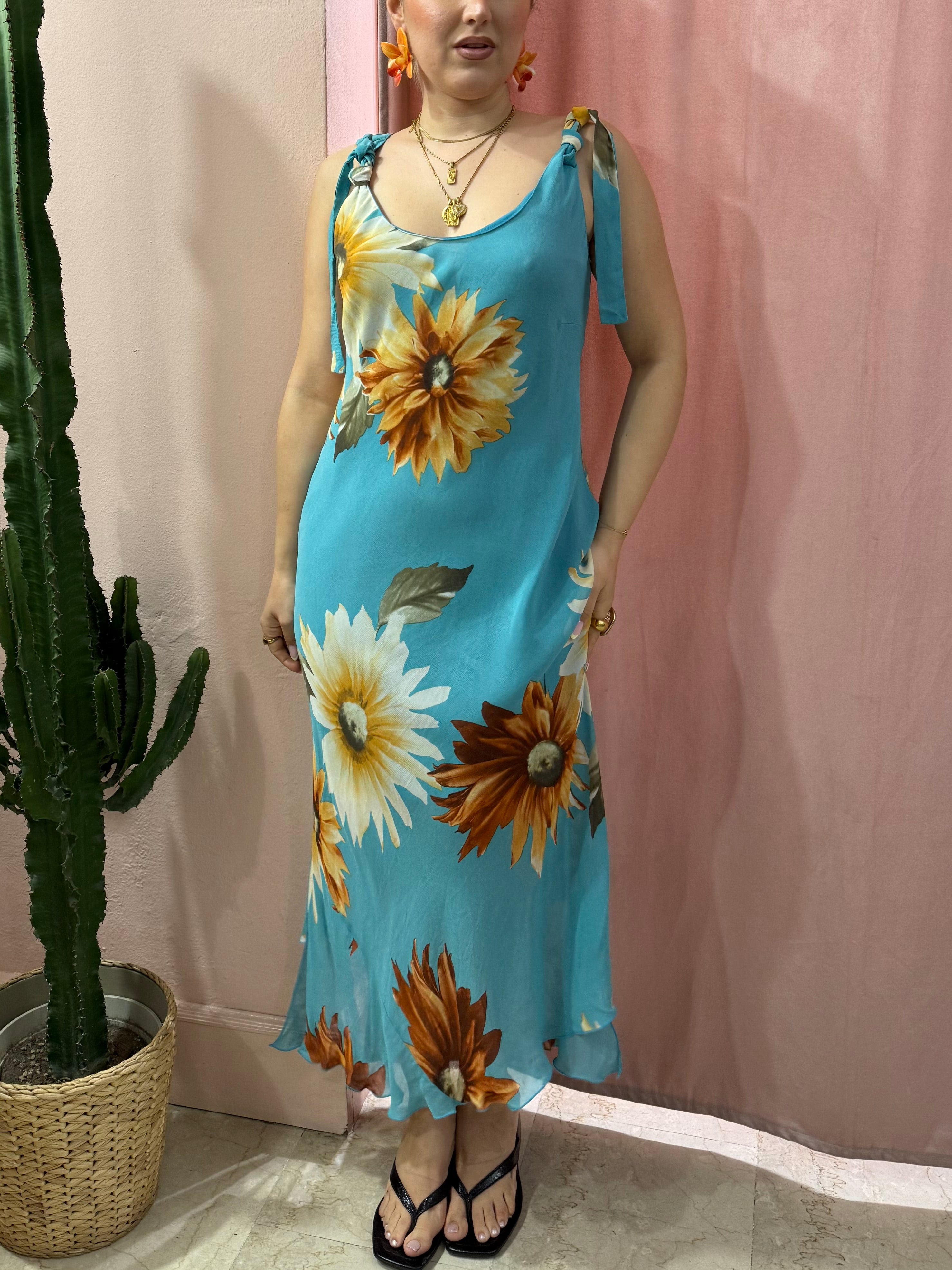 Vestito morbido 00s fiori arancio