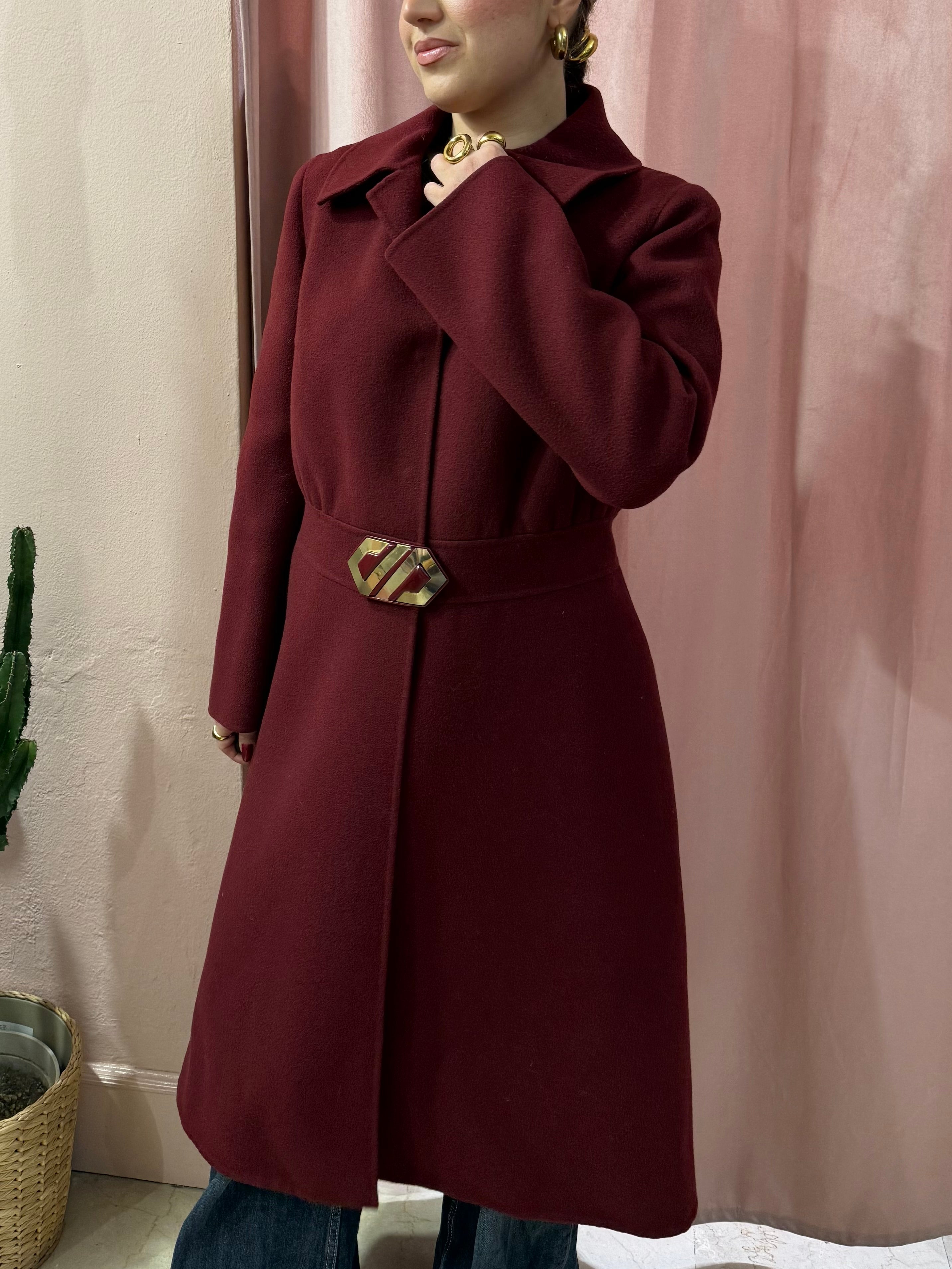 Cappotto bordeaux in lana tessuto Agnona
