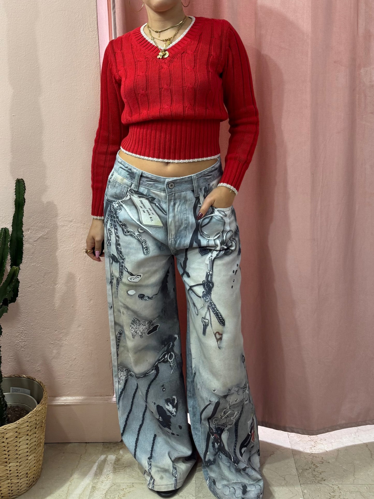 Pantalone wide leg stampato