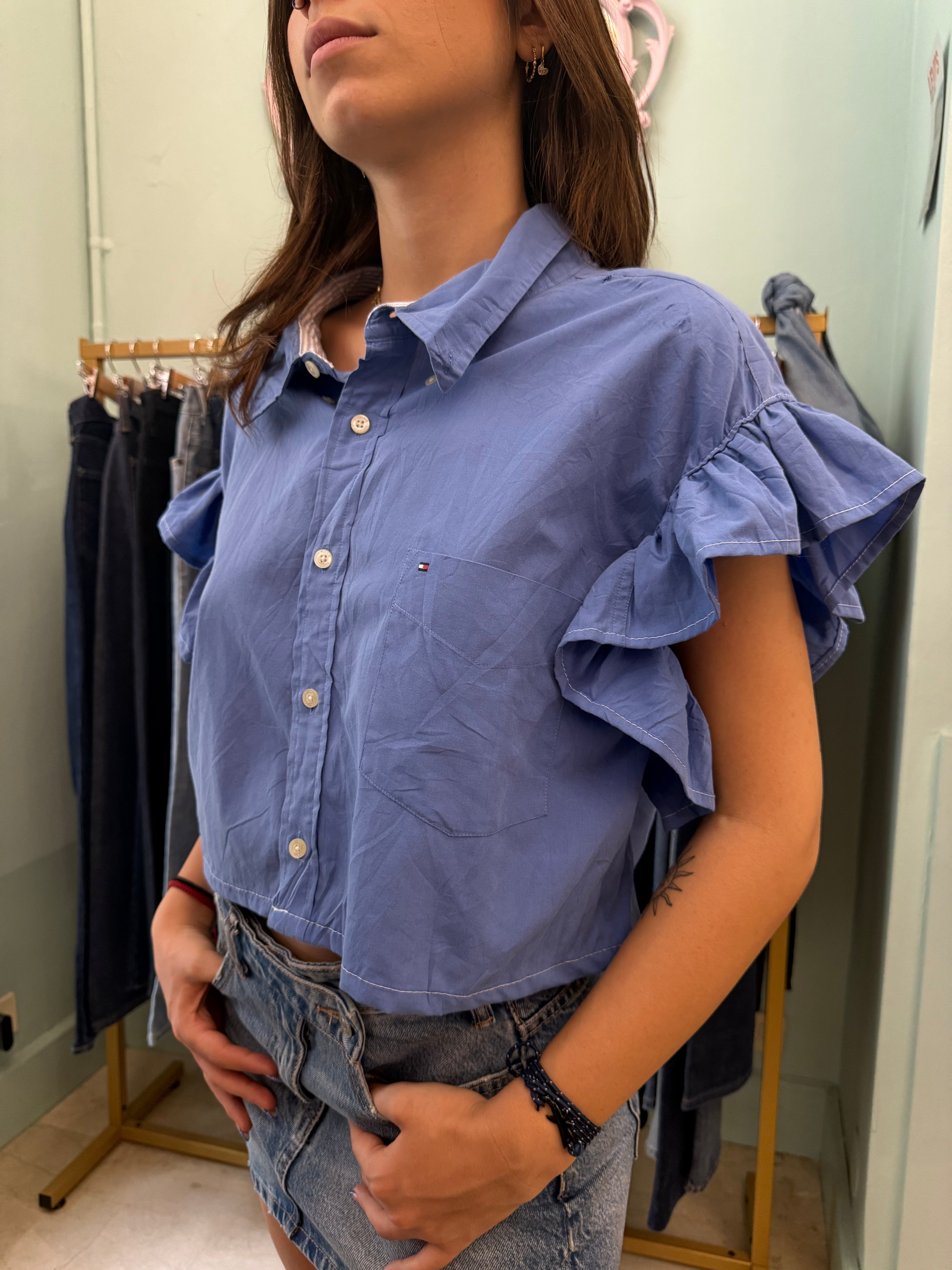Camicia Tommy Hilfiger upcycling volant blu chiaro