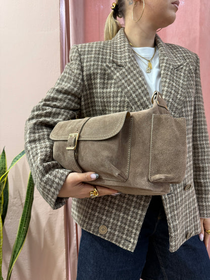 Borsa in vera pelle scamosciata taupe