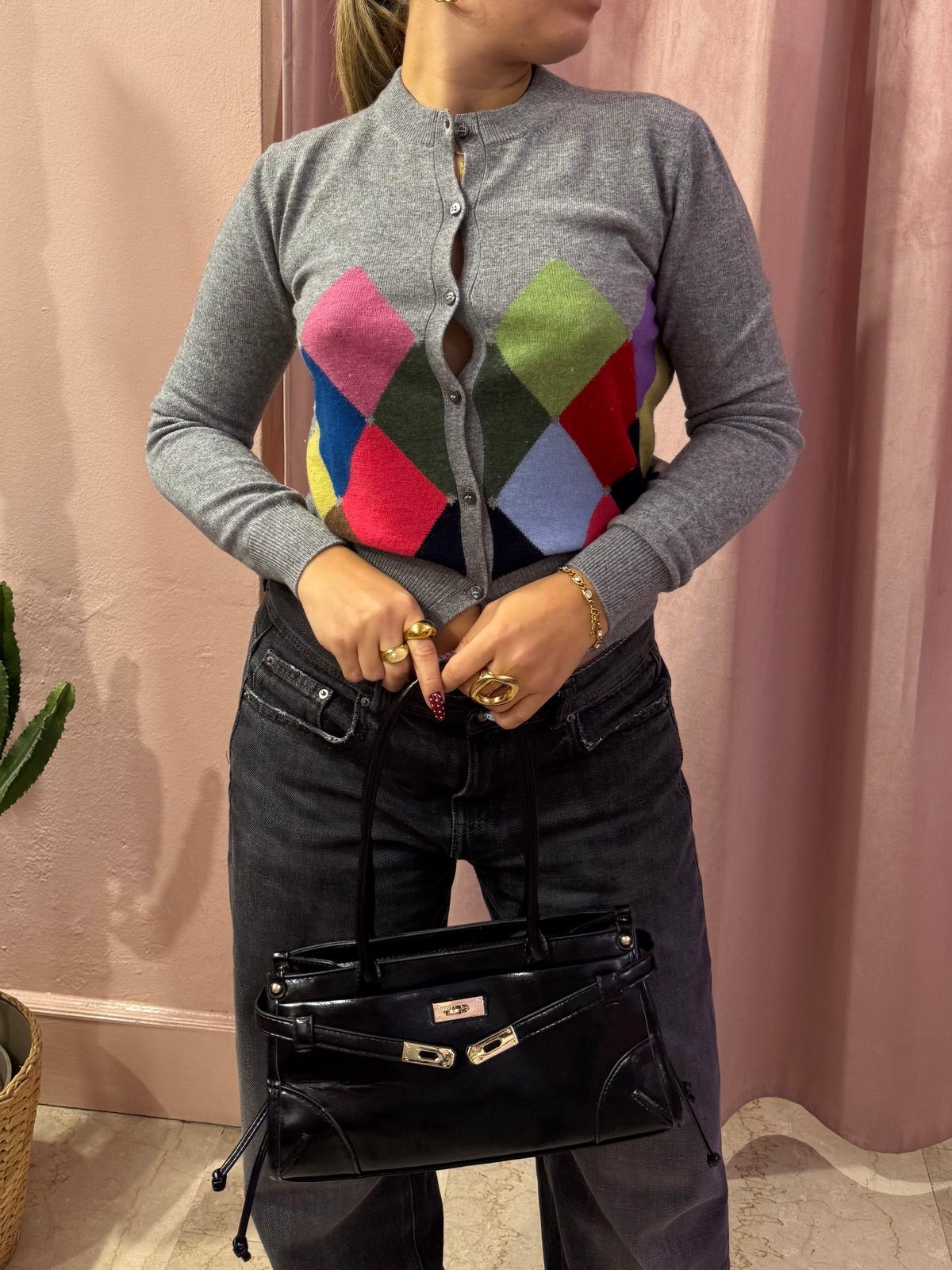 cardigan a rombi Ballantyne lana e cashmere