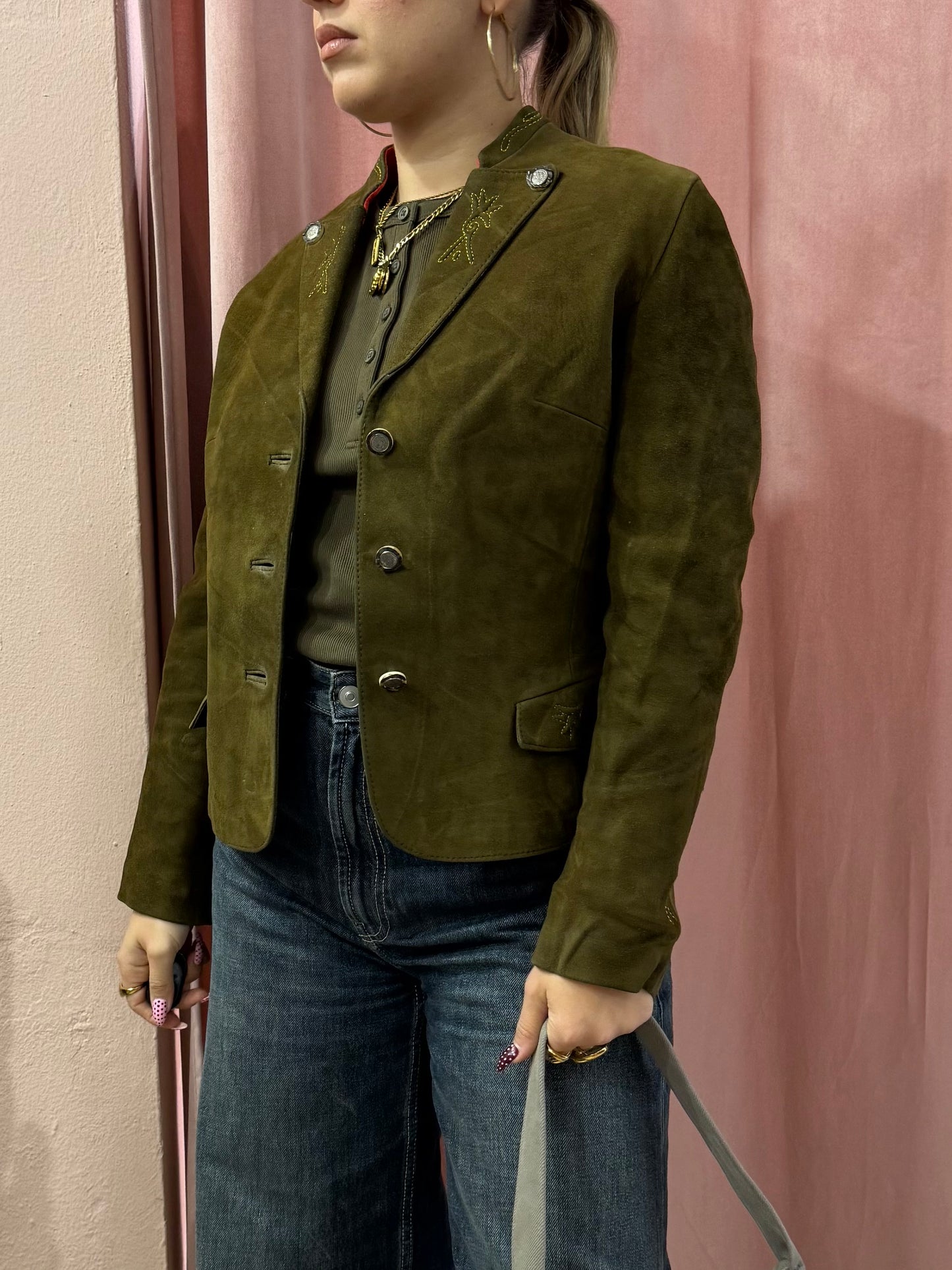 Giacca in vera pelle verdone