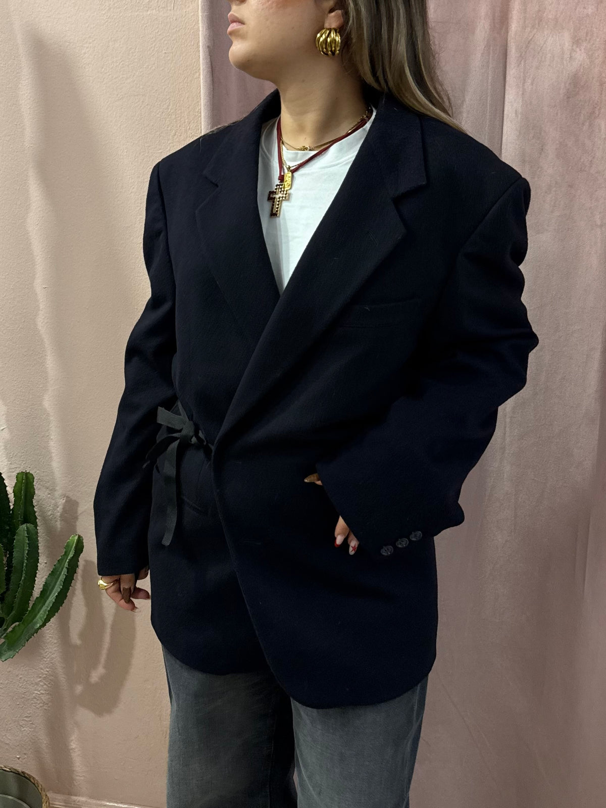 Blazer upcycling lana e cashmere fiocco laterale