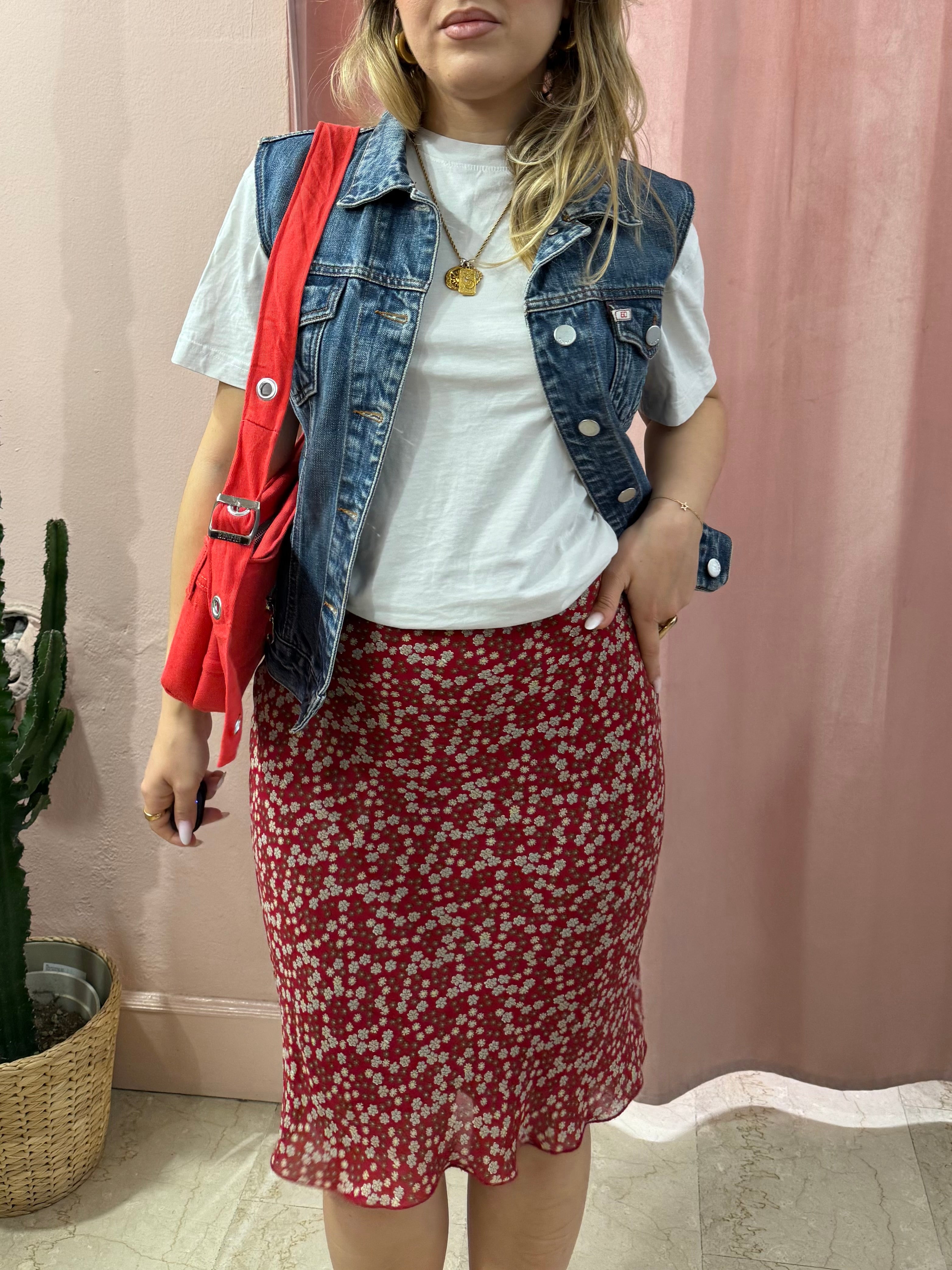 Gonna midi 00s bordeaux a fiori
