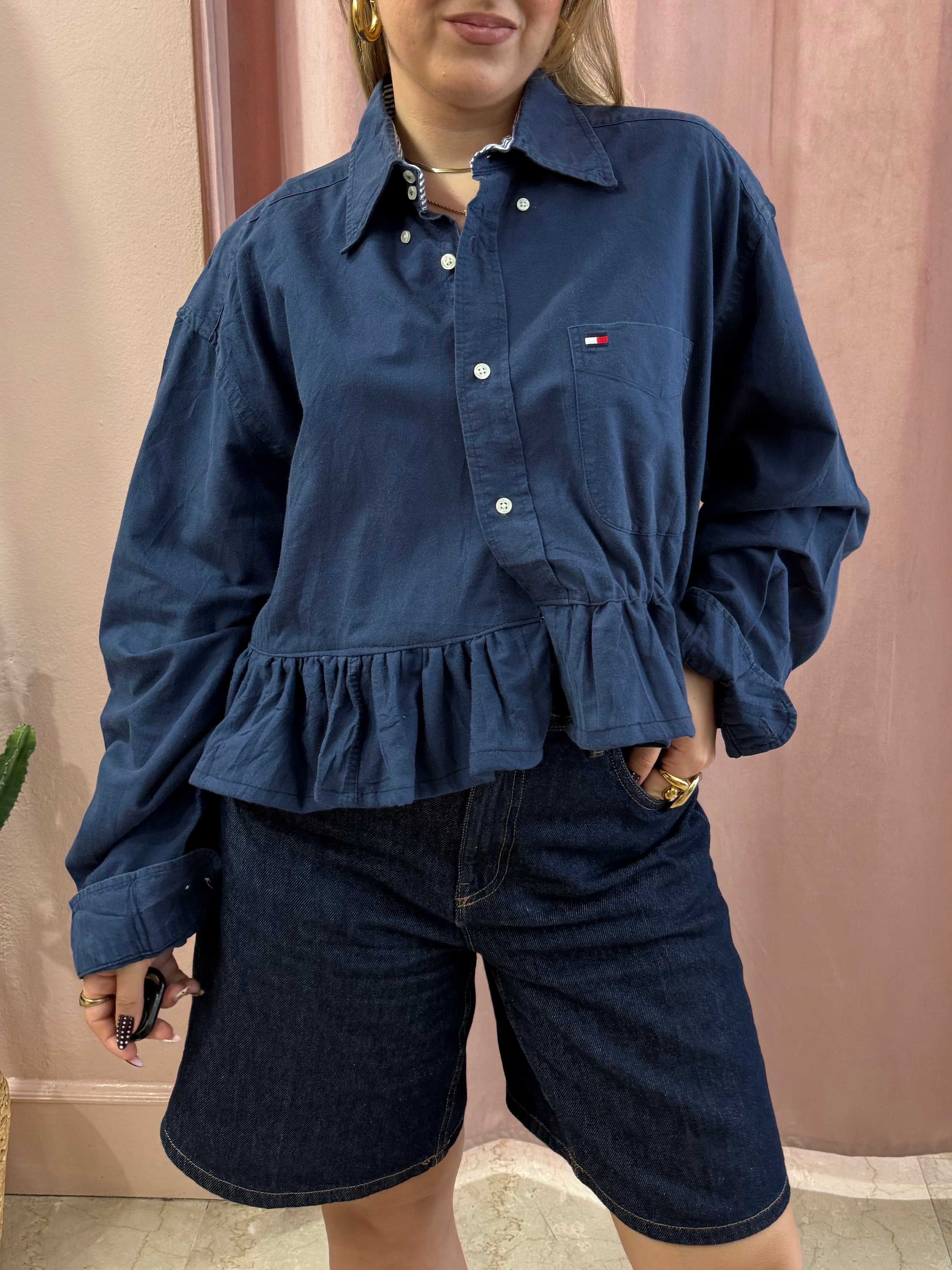 Camicia Tommy Hilfiger upcycling volant blu