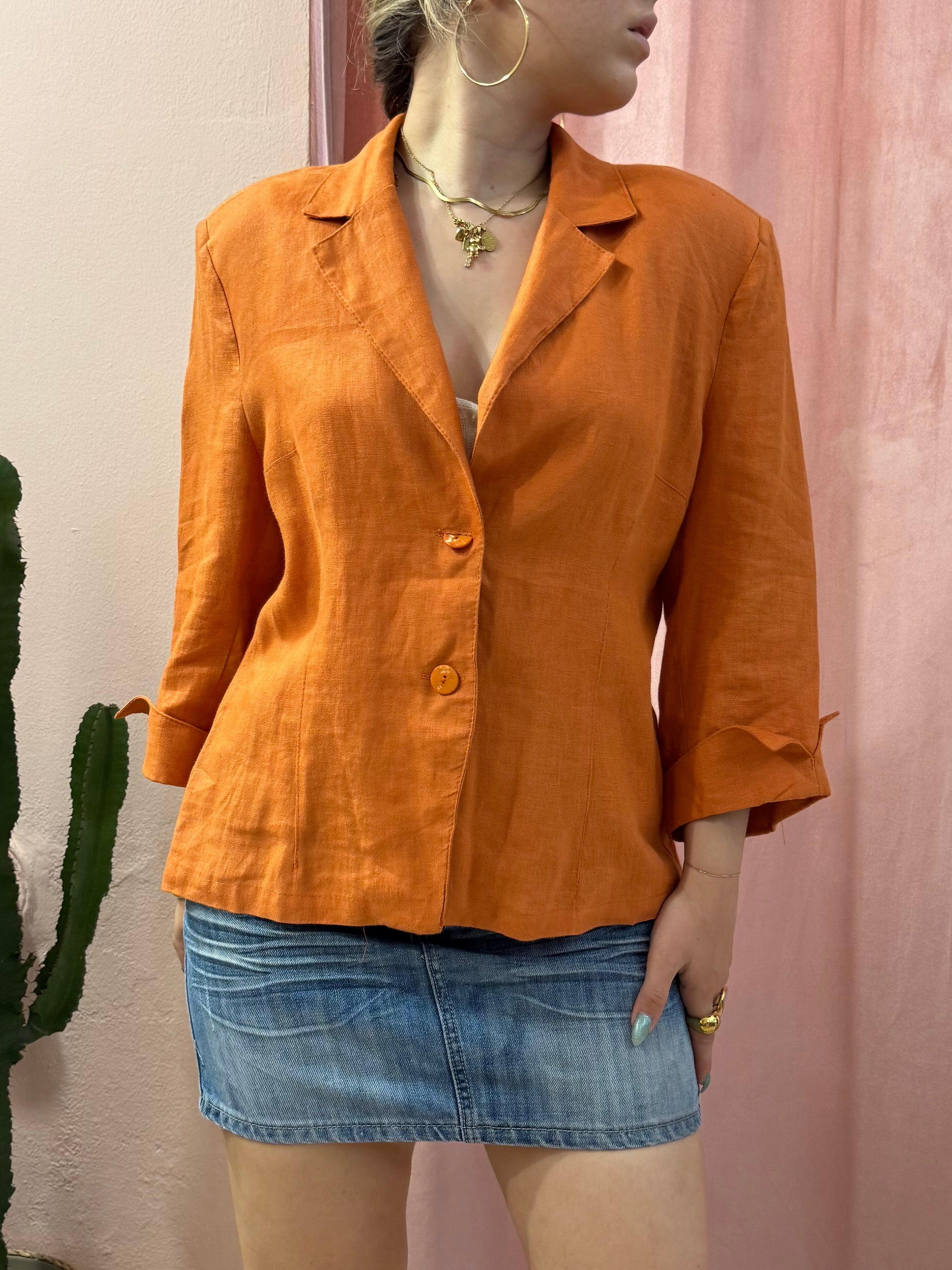 Blazer arancio in puro lino