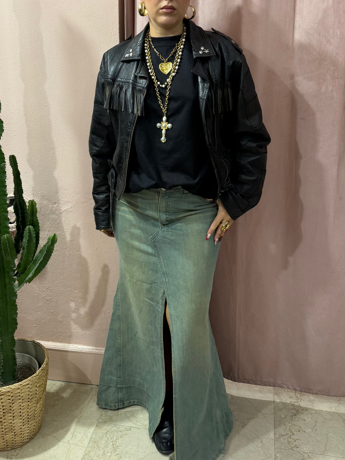 Maxi gonna in denim con spacco